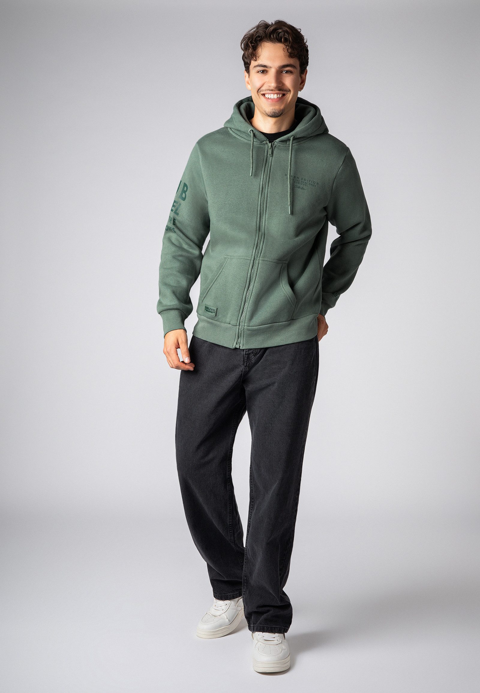 SUBLEVEL Kapuzensweatjacke Herren Zipperjacke mit Kapuzen Print Sweatshirtjacke, Kapuzenpullover mit Kängurutasche und Kapuze