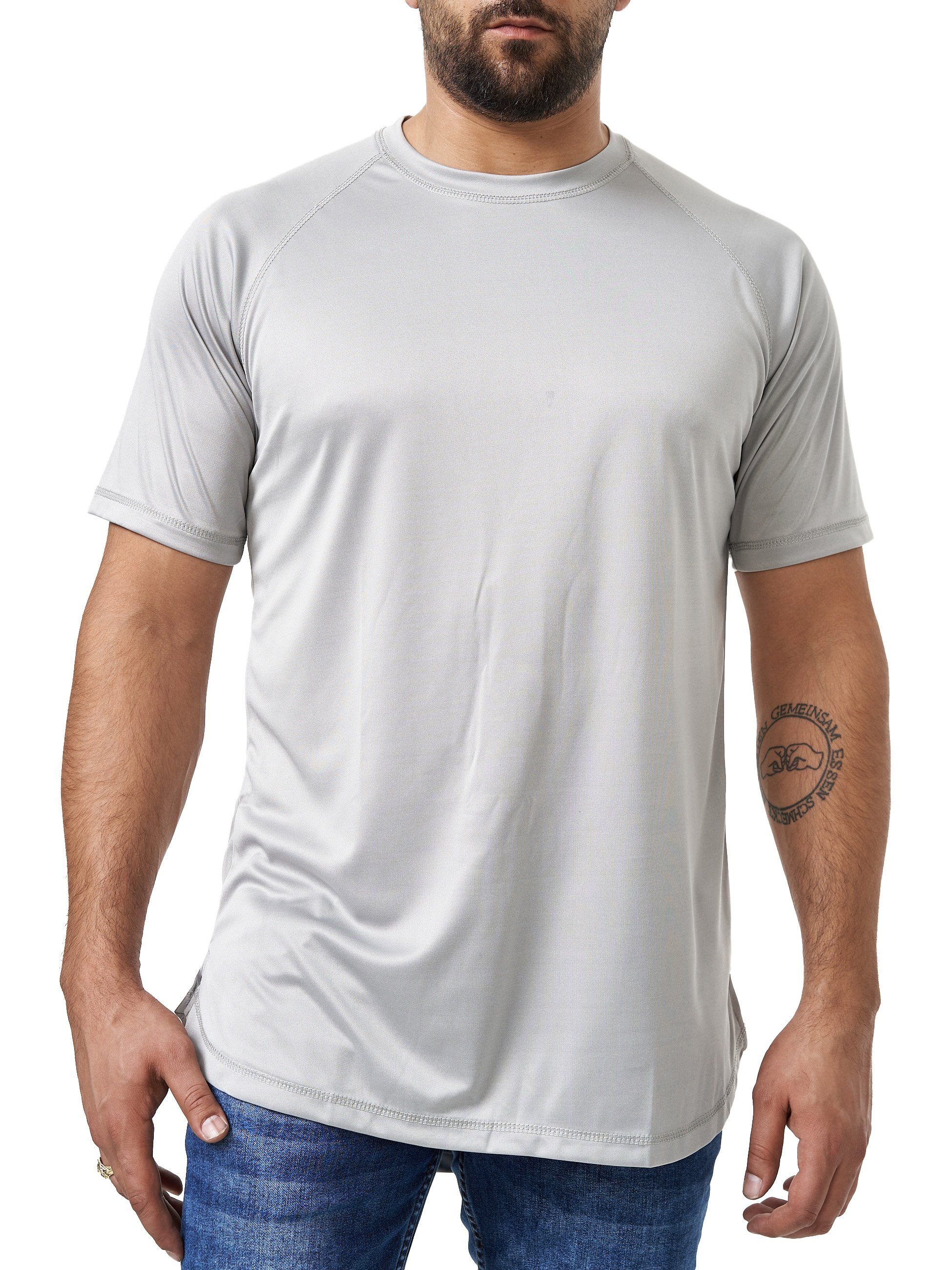 Elara T-Shirt Elara Herren Fitness T-Shirt Rundhalsschitt Dry-Fit (1-tlg) Hellgrau