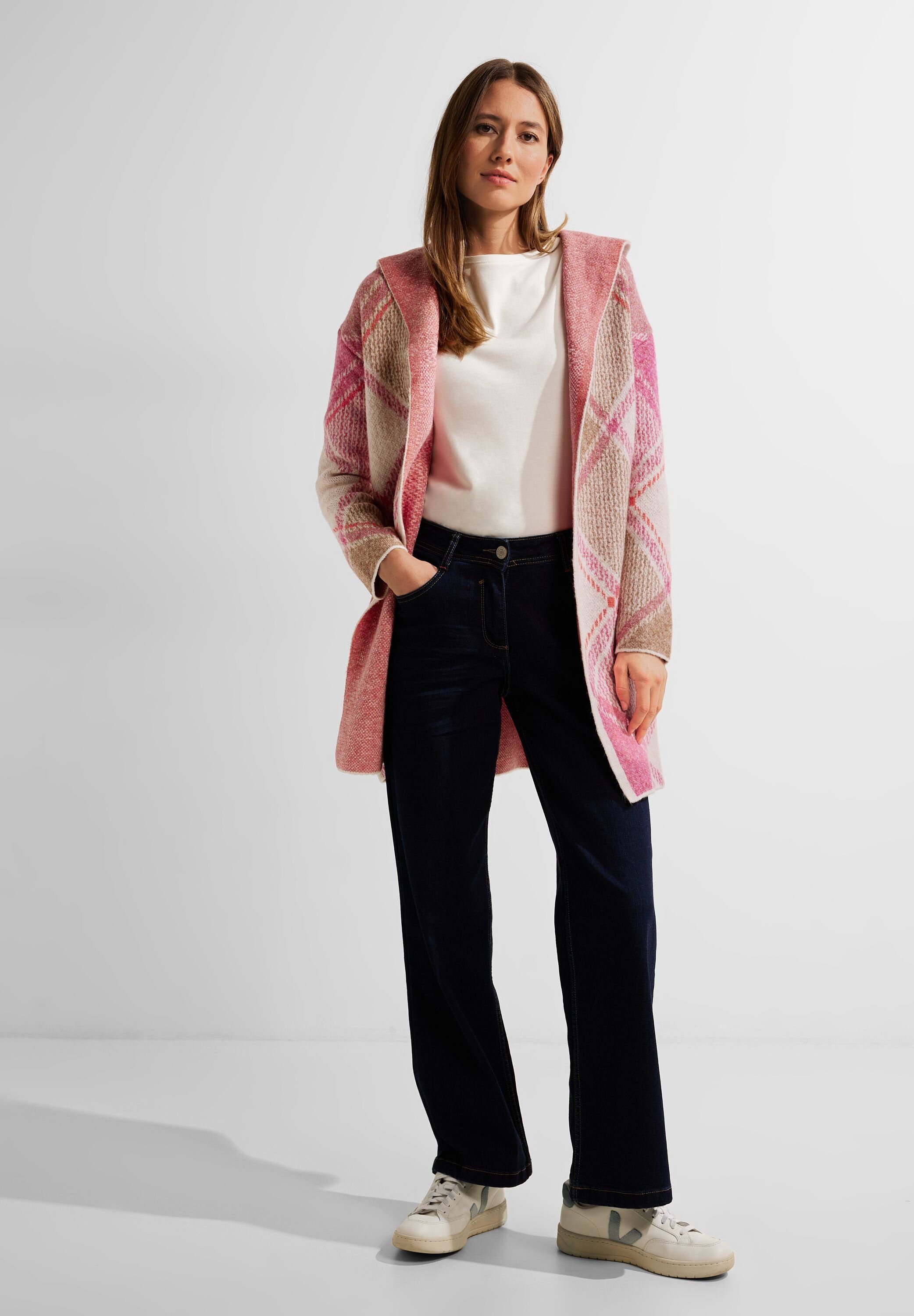 Cardigan Cecil Open Kapuzenstrickjacke cosy Cosy Jacquard-Muster Long coral Jacquard mit Form In