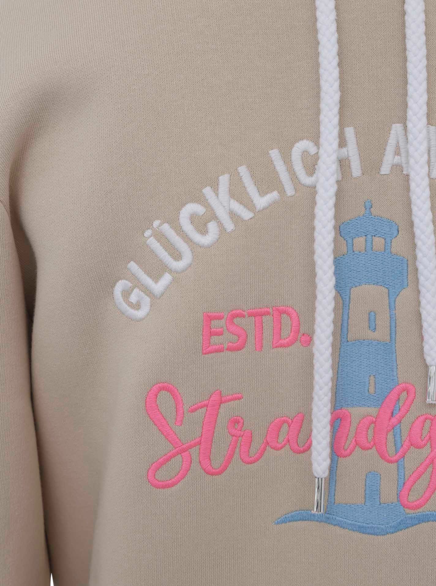 Zwillingsherz Hoodie "Glücklich am Strand" mit maritimer Stickerei, Kängurutaschen – Bild 5 von 5