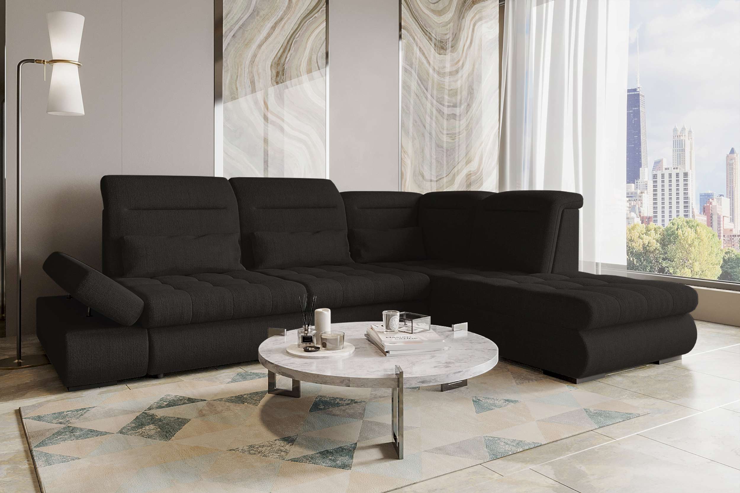 99rooms Ecksofa Toscana, Sofa L-Form, Eckcouch, Bettfunktion, Rundumbezug aus gepolstertem Velours VOGUE