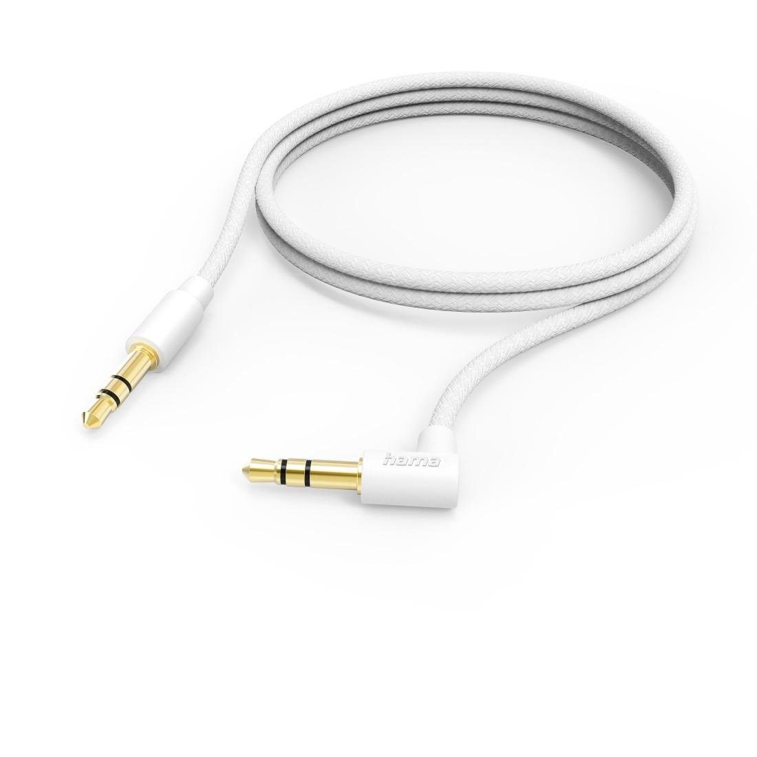 Hama Aux Kabel, 3,5 mm Klinke, 90° Winkelstecker, 1,0 m, Weiß Audio-Kabel, 3,5-mm-Klinke, (100 cm)