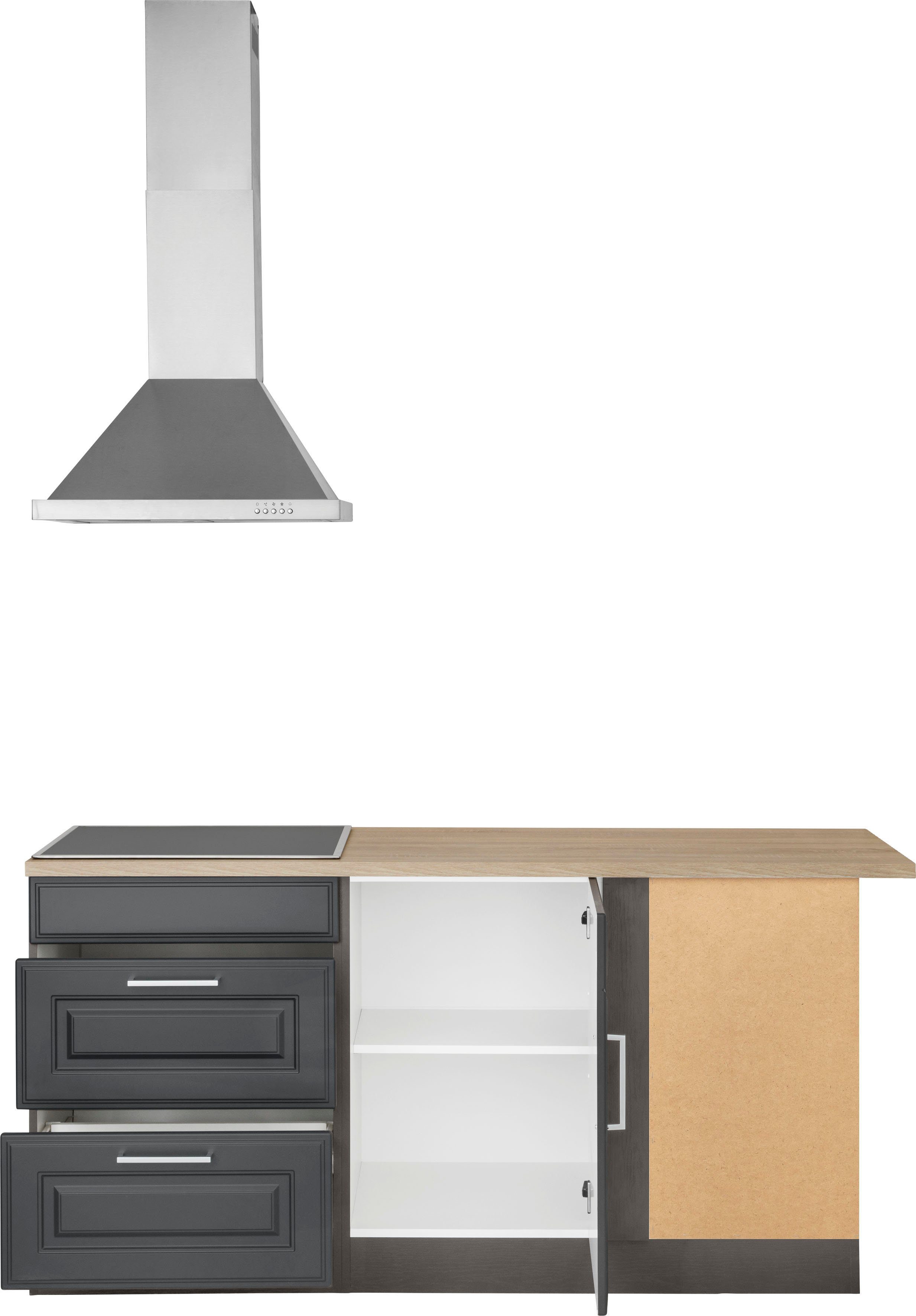 KOCHSTATION Winkelküche KS-Stockholm – Küche mit hochwertiger und detailreicher Landhausfront, Stellbreite 230x170 cm, wahlweise mit E-Geräten, MDF-Fronten