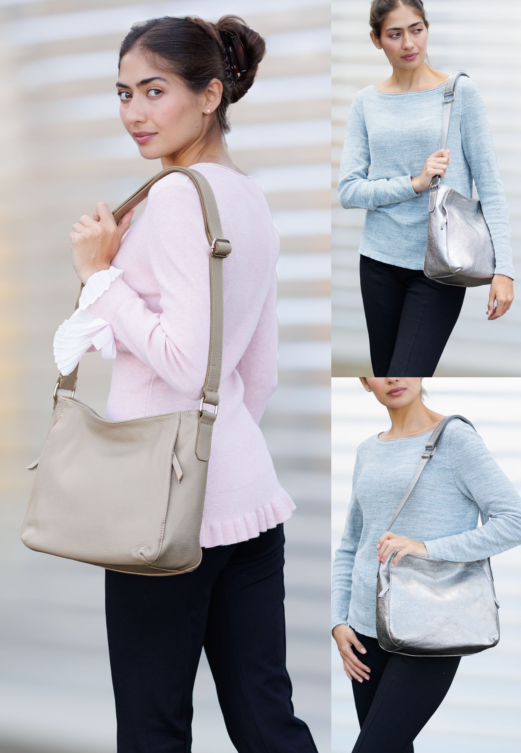 Caspar Schultertasche Klasissche Damen Leder Schultertasche - PREMIUM LINE - Modell No.865, elegant, robust & unempfindlich - 100% Echtleder - Handmade in Italy