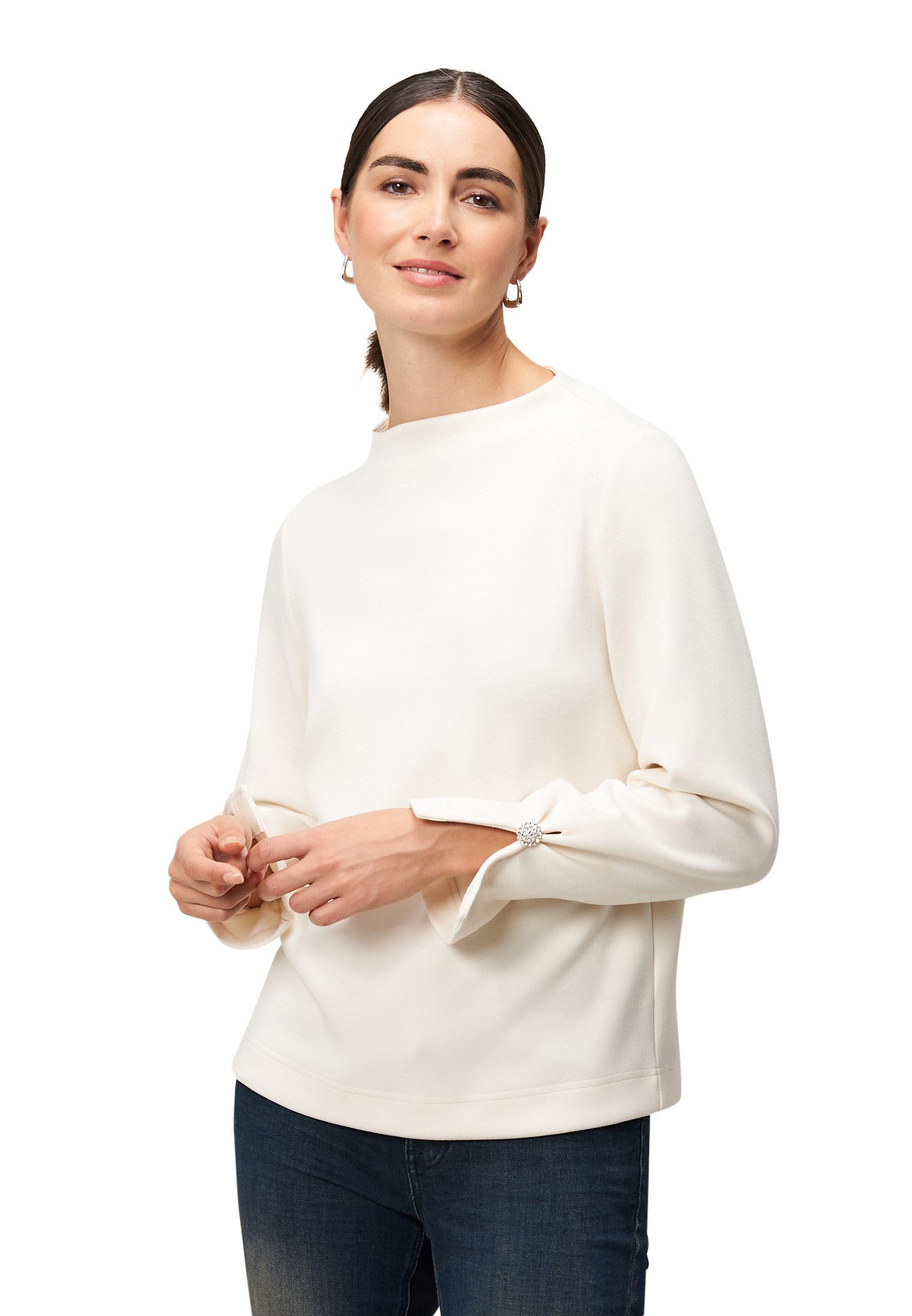Zero Sweatshirt Damen mit Glitzerknopf Ziersteine