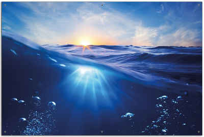 Wallario Sichtschutzzaunmatten Wellen im Meer bei Sonnenuntergang