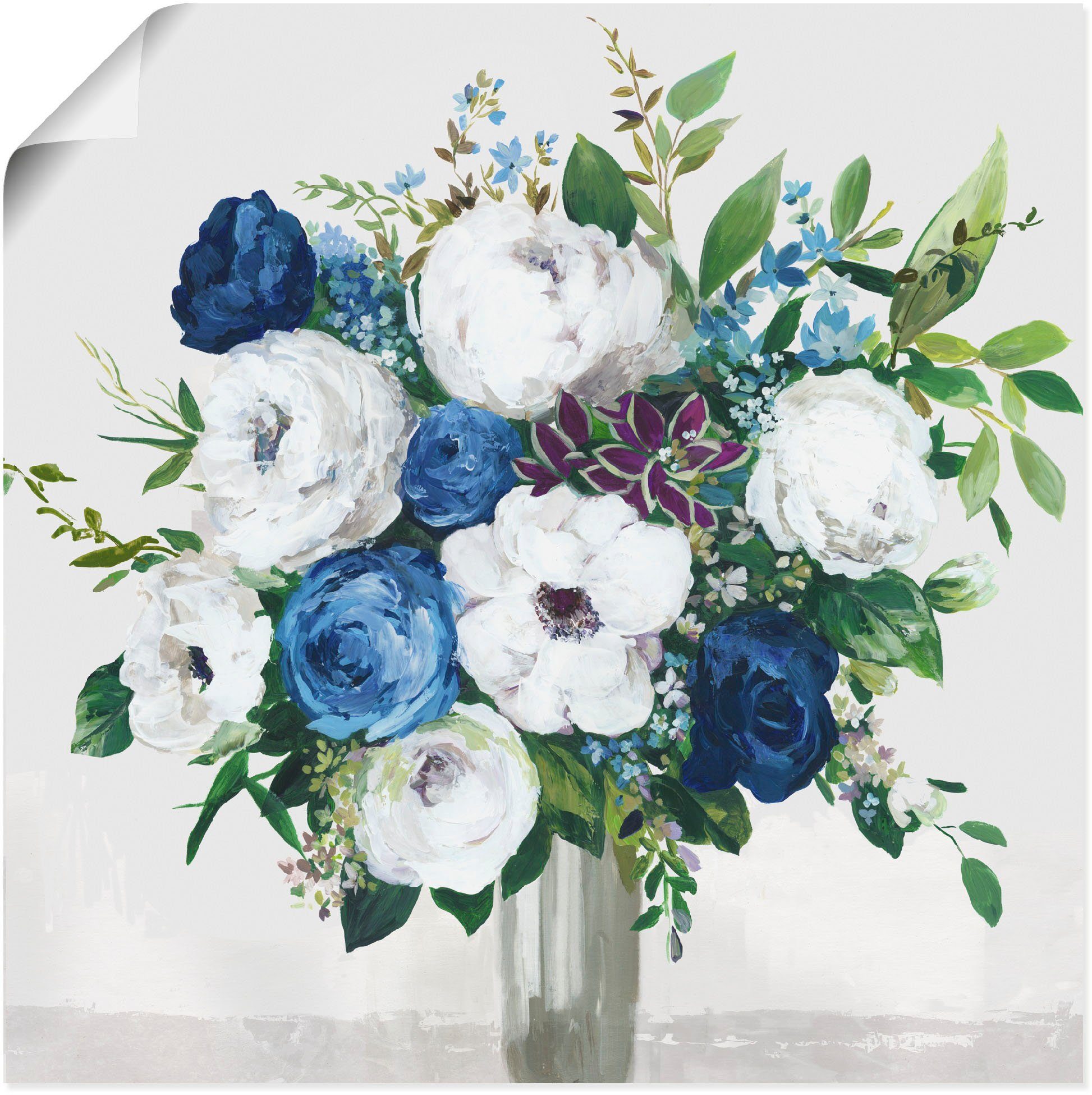 Artland Wandbild Weiß-Blaue Symphonie, Blumenbilder (1 St), als Alubild, Leinwandbild, Wandaufkleber oder Poster in versch. Größen