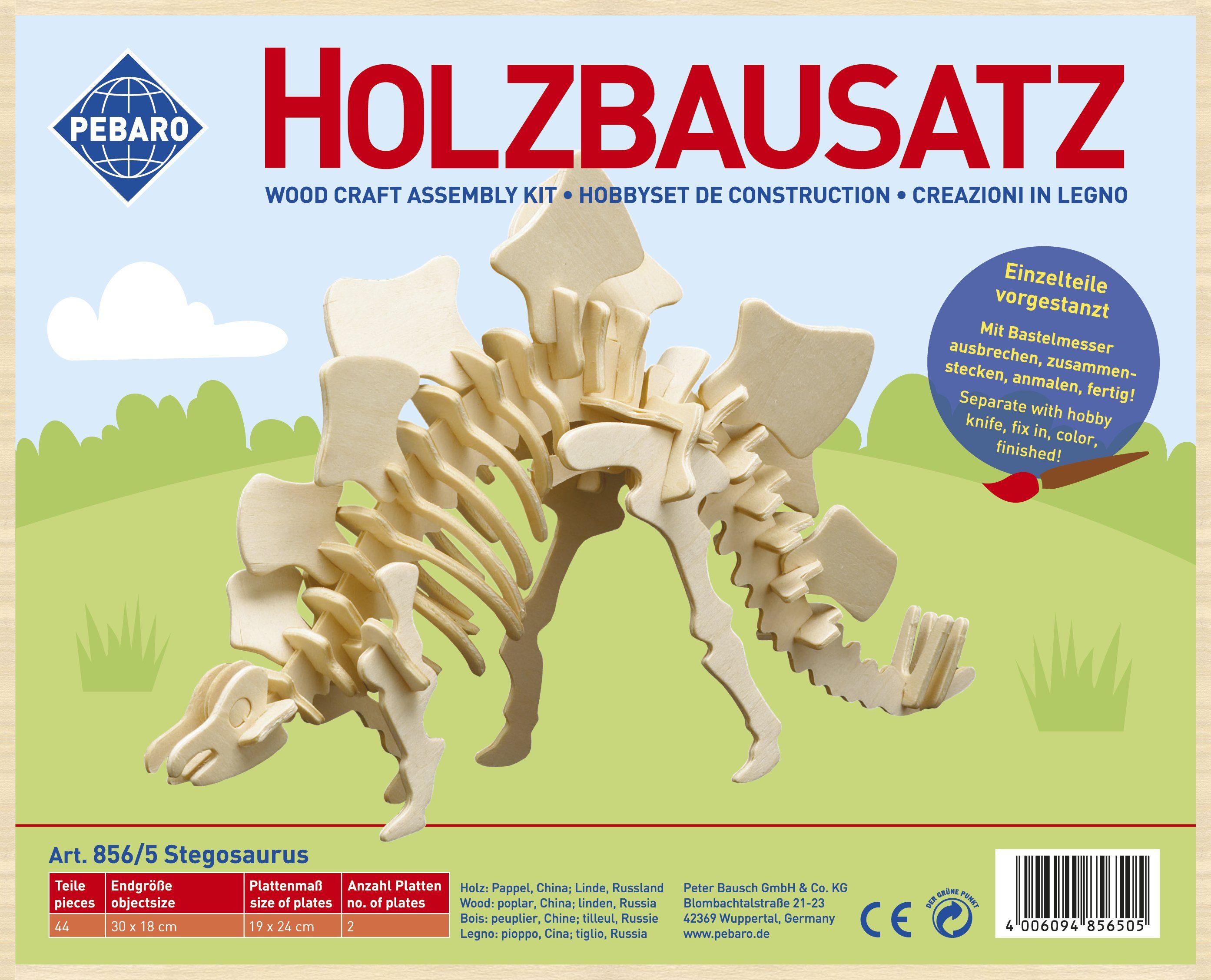Puzzleteile 44 856/5, Stegosaurus, Holzbausatz 3D-Puzzle Pebaro