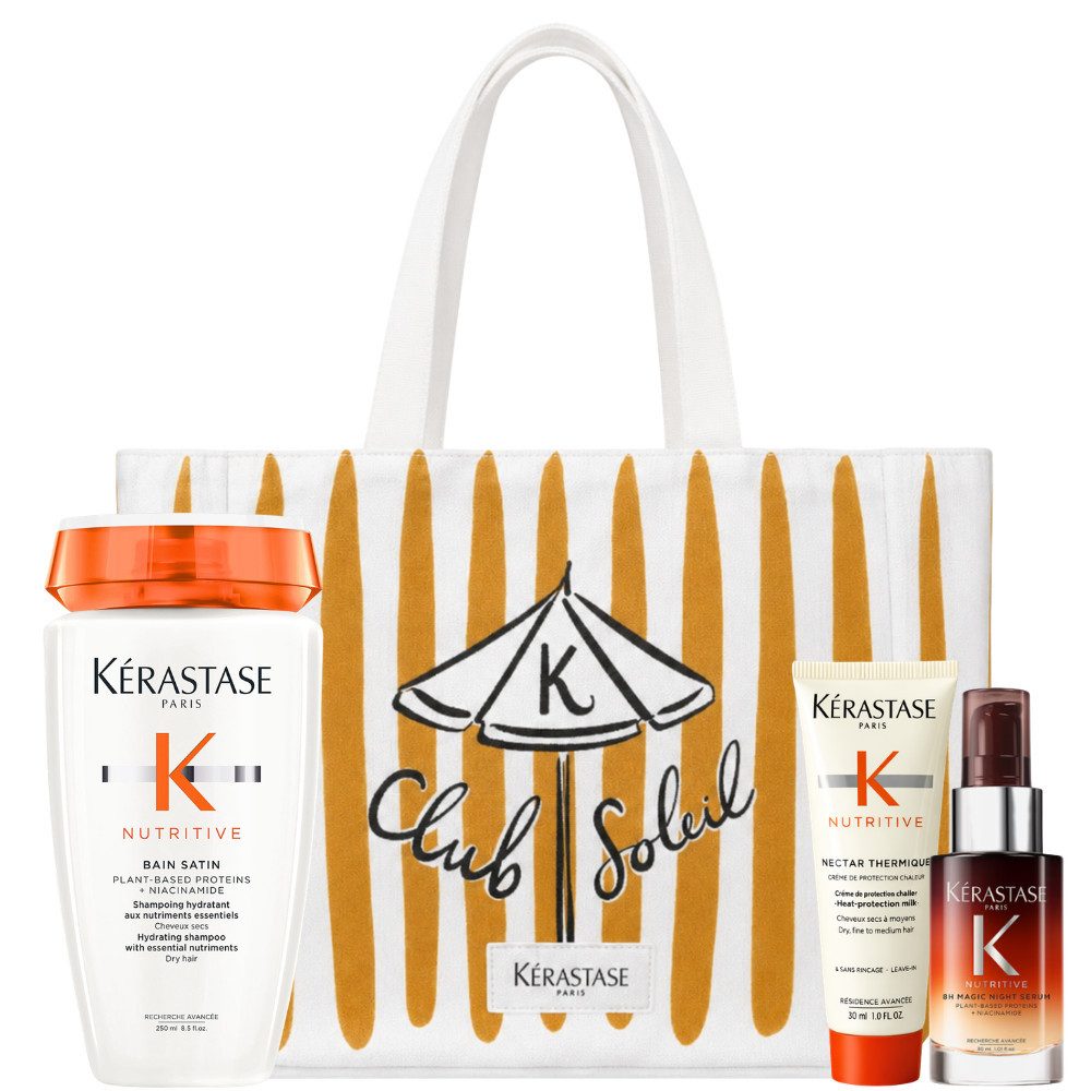 Kérastase Haarpflege-Set Nutritive Pflegeset mit Strandtasche, 4-tlg., abgestimmtes Pflegeset für trockenes & sprödes Haar
