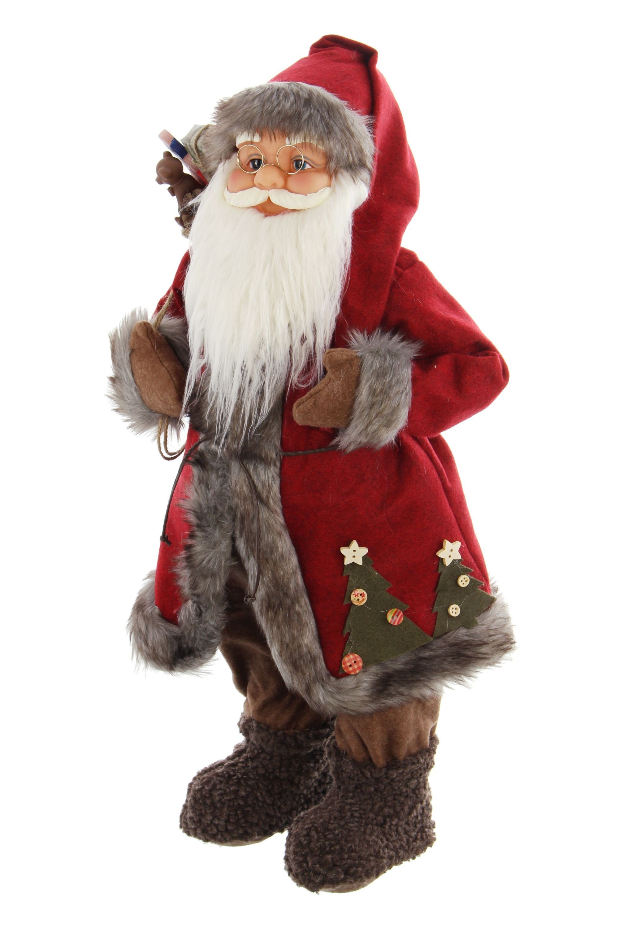 Weihnachtsmann Kunstfell Figur Dekoleidenschaft mit "Nikolaus", Weihnachtsmannfigur hoch, Claus Santa Textil, 60 Dekofigur & aus große Geschenke-Sack Filz, cm