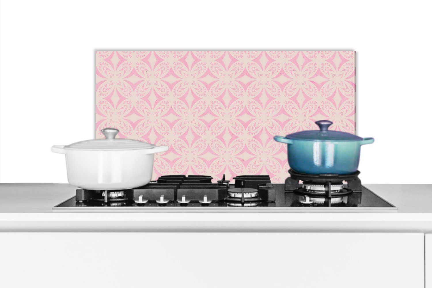 MuchoWow Küchenrückwand - Formen Muster 60x30 cm, für Fett Beige und Rosa, Küchen - Schmutzflecken - gegen (1-tlg), Wandschutz,