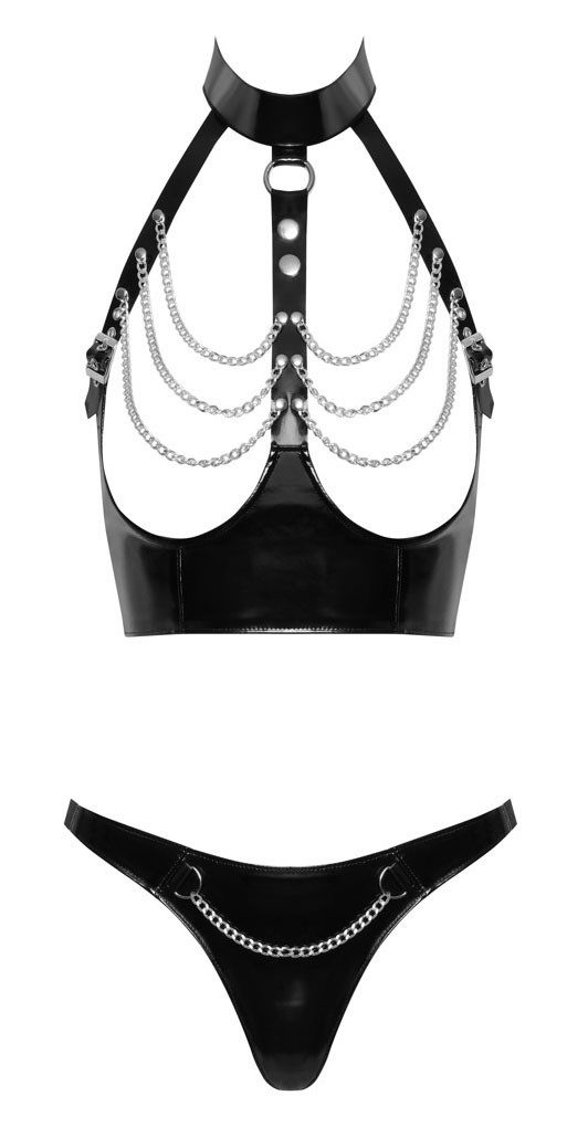 Black Level Set: Bügel-BH & String mit Ketten-Details