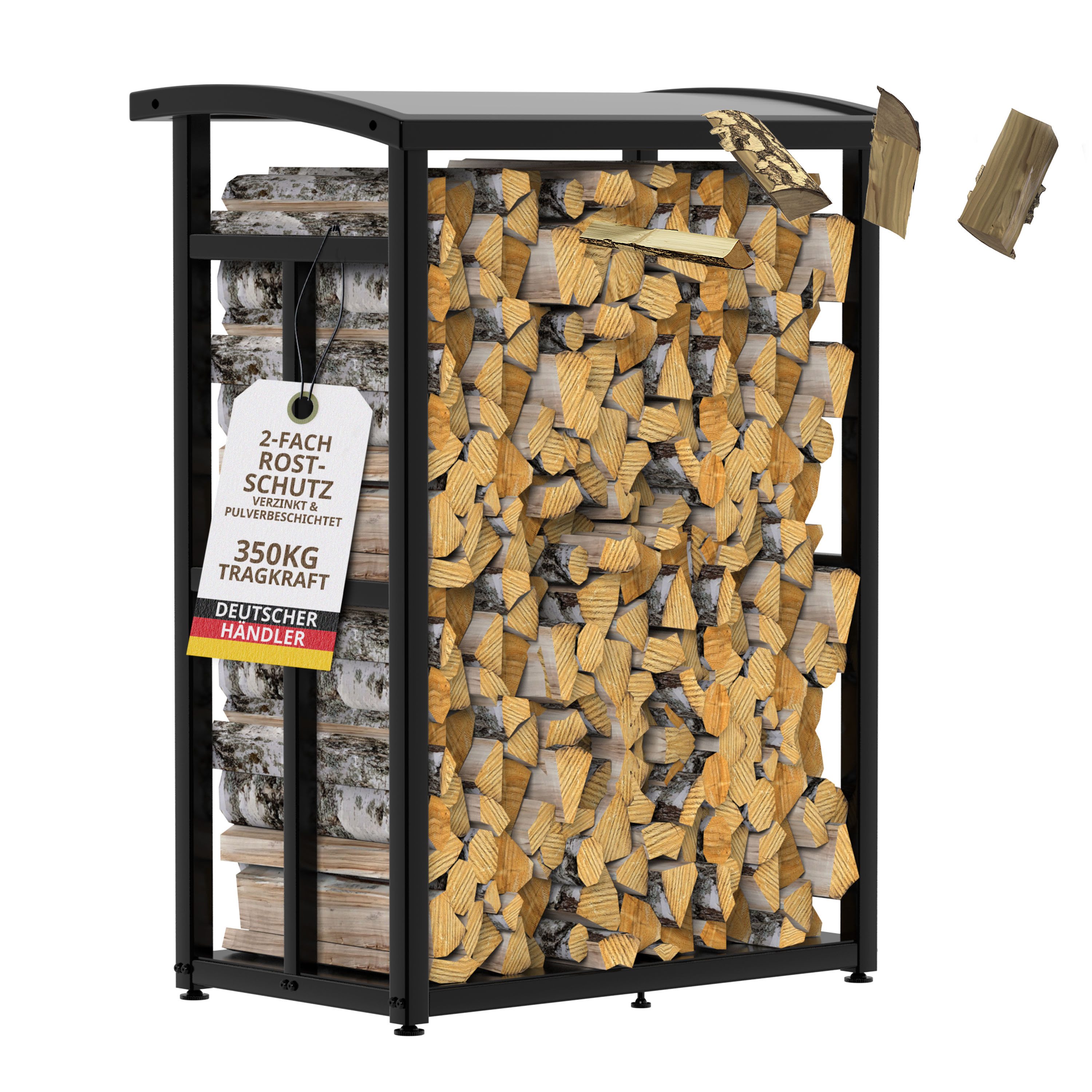 LAWA Living and Lifestyle Kaminholzregal aussen Metall Dach Garten Terrasse Balkon 2x 25cm Brennholz Unterstand, BxTxH:91.00x56.00x117.00 cm, verzinkt, wetterfest, schwarz