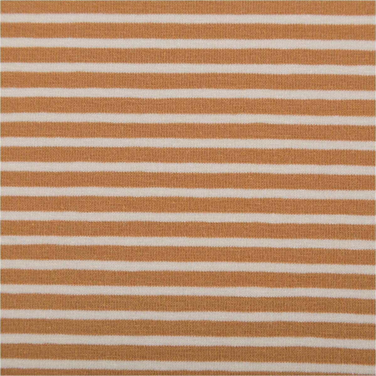 SCHÖNER LEBEN. Stoff Jersey Stoff Meterware Baumwolljersey Rayure Streifen camel ecru 145cm, allergikergeeignet