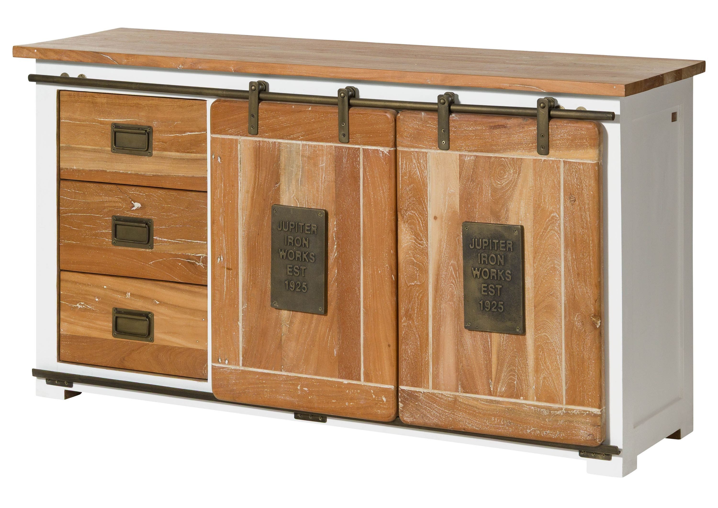 Massivmoebel24 Sideboard RAILWAY Mango Massivholz weiß (Massivholz montiert 70 kg RAILWAY #500), Mango 150x45x80 (BxTxH) weiß lackiert