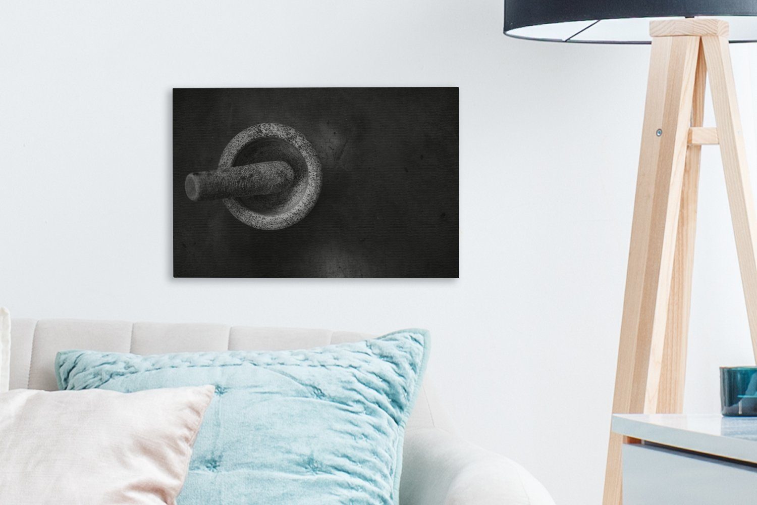 Schwarz-Weiß-Fotografie OneMillionCanvasses® Mörsers, Eine Leinwandbild Wandbild Wanddeko, St), cm (1 Leinwandbilder, 30x20 Aufhängefertig, eines