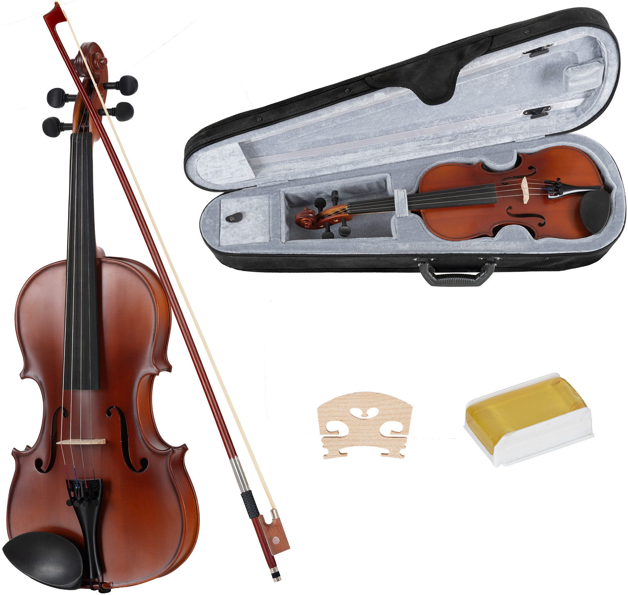 Classic Cantabile Violine Student Violinenset 3/4, Student-Set, Inkl. Etui, Bogen und Kolofonium, Aus massivem Fichtenholz geschnitzte Decke