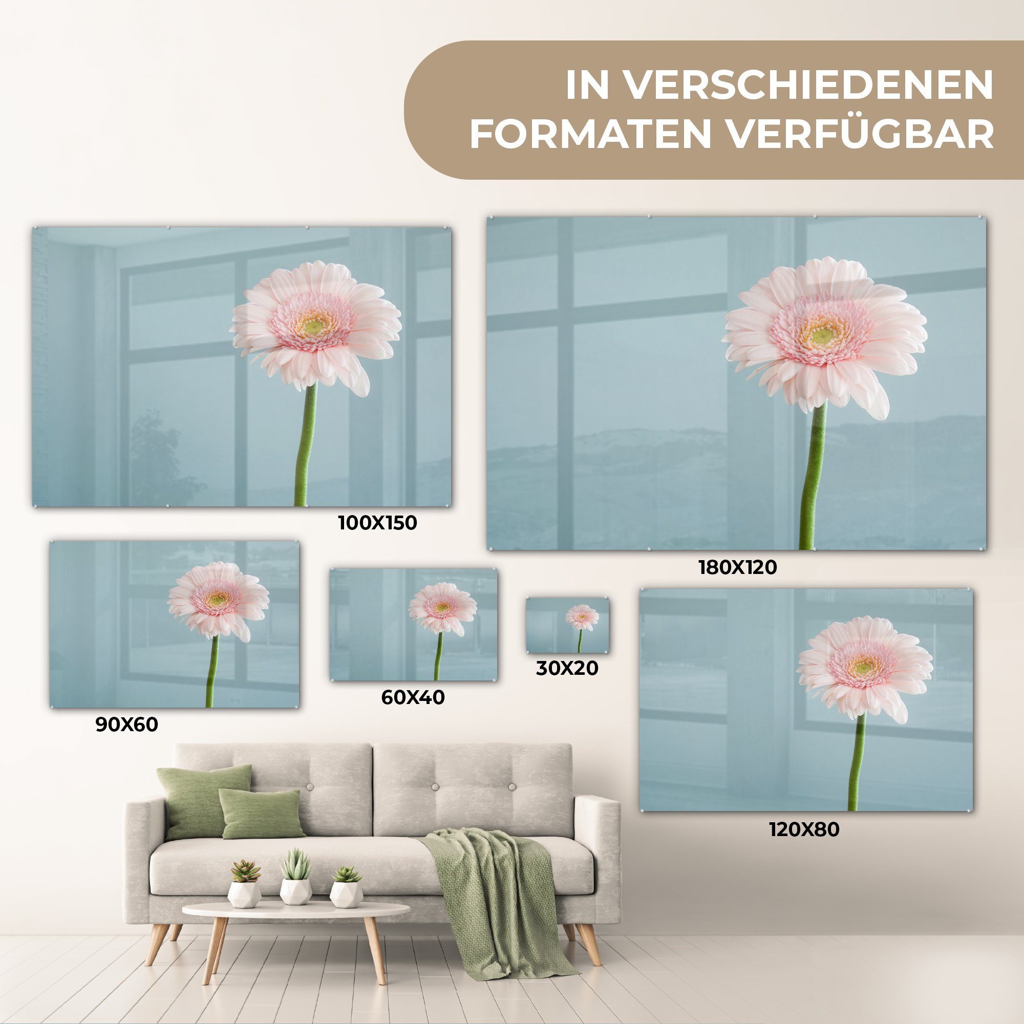 Acrylglasbild Acrylglasbilder - Rosa Schlafzimmer Makro, Wohnzimmer - MuchoWow Blumen & (1 St),