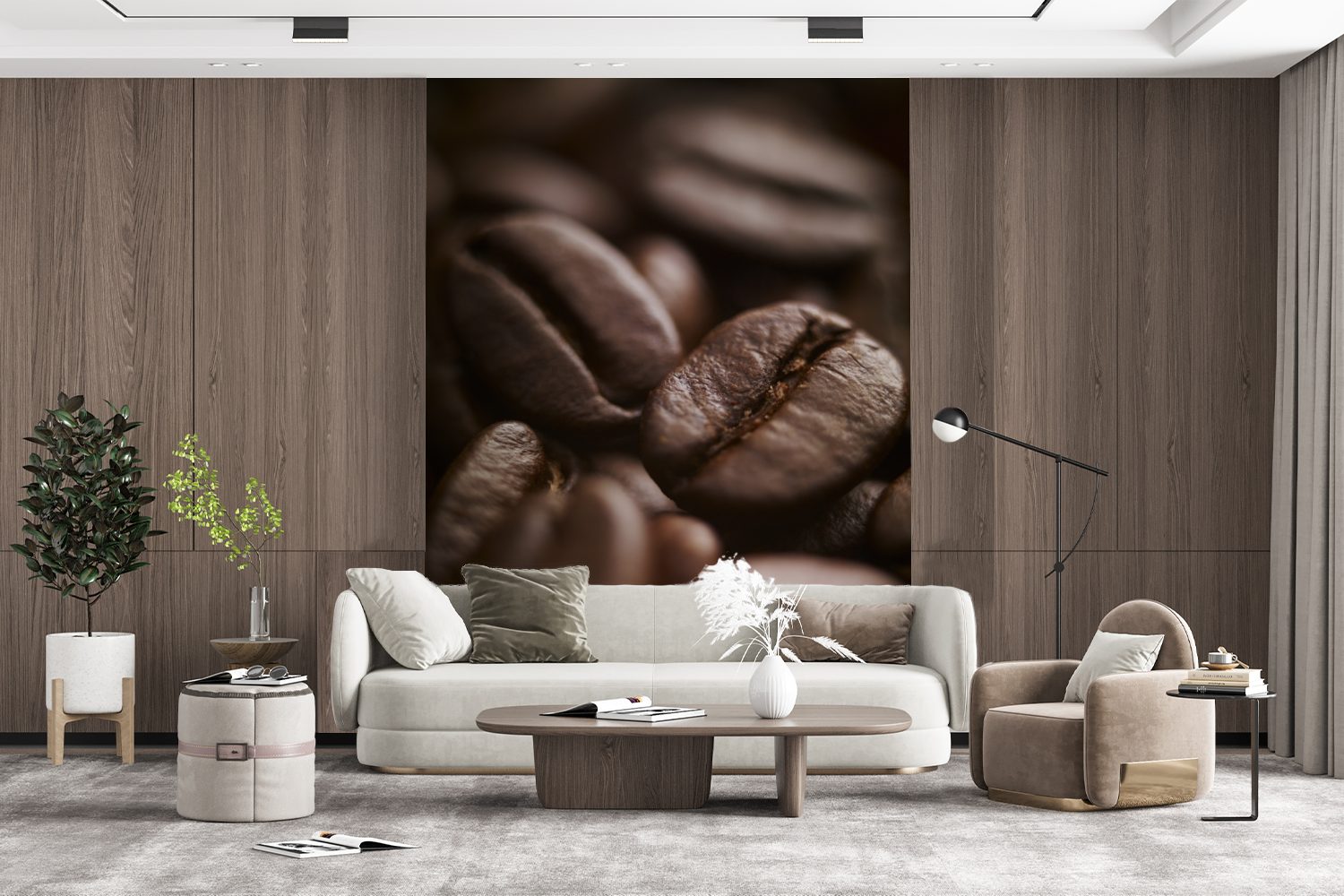 Tapete Matt, bedruckt, MuchoWow (4 St), Farbe, der Wandtapete für dunkelbraunen Kaffeebohnen Vinyl Wohnzimmer, von Fototapete Nahaufnahme und Montagefertig