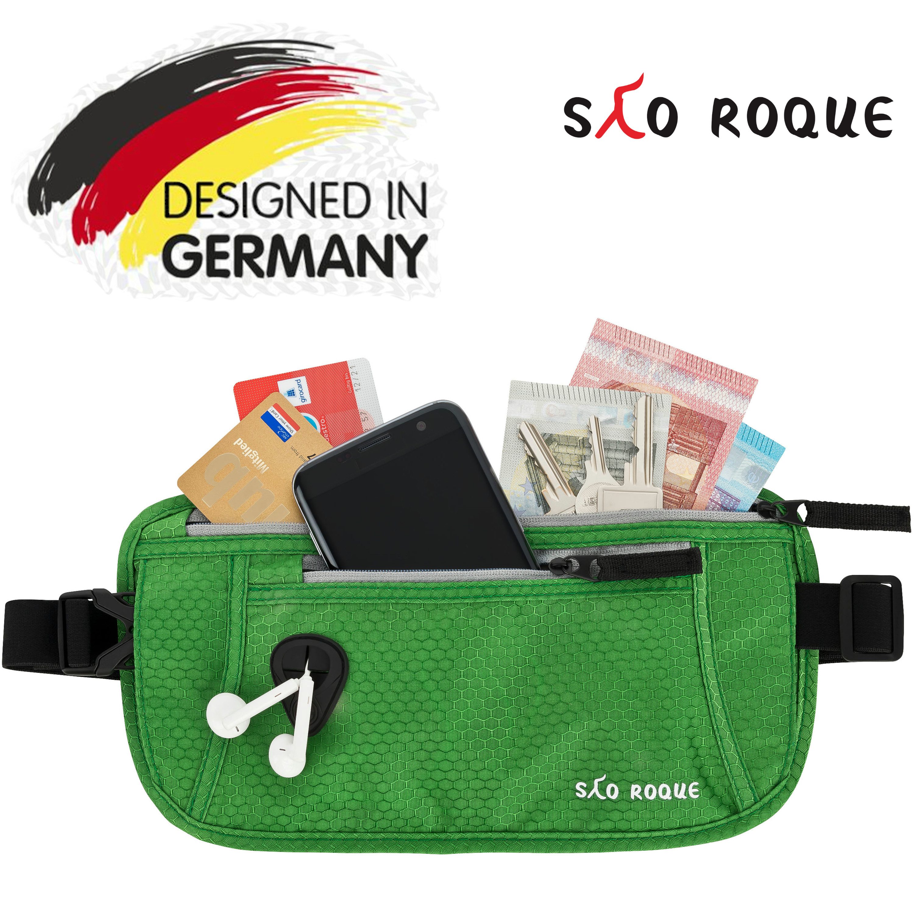 SAO ROQUE Bauchtasche Damen Herren Bauchtasche, RFID Blocker Gürteltasche, flach, Vegan, ultraflach, schweiß- und wasserfest, ultraleicht
