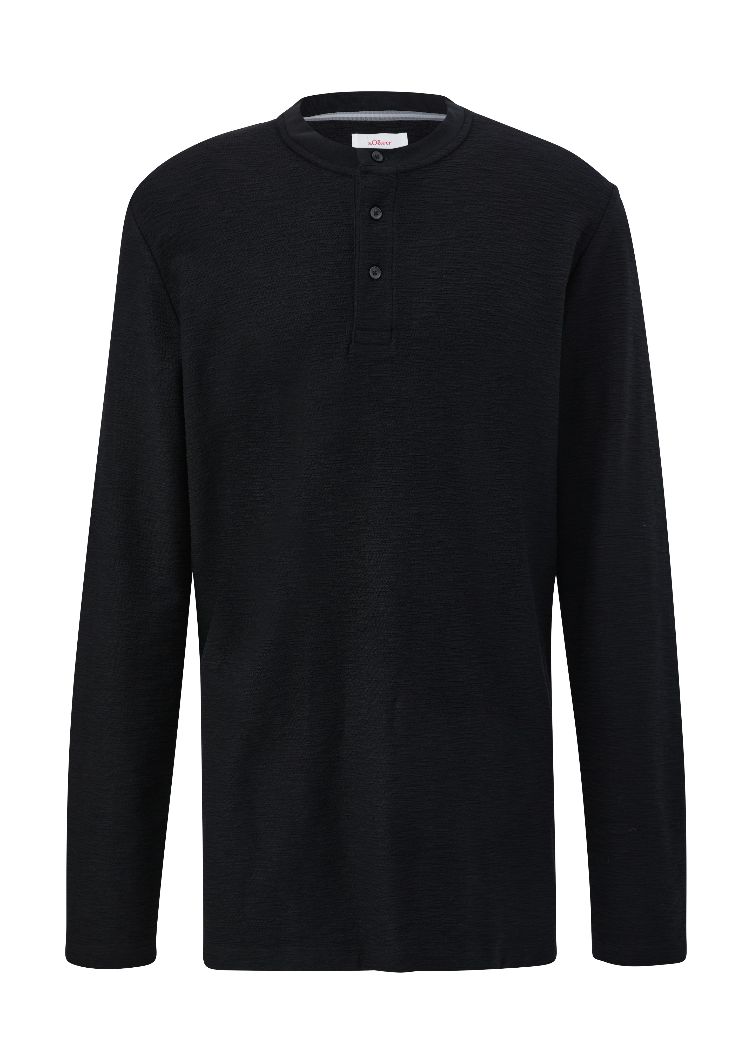 s.Oliver Langarmshirt Longsleeve mit Henleyausschnitt, Ausschnitt Kopfleiste, mit Rippblende am mit Ausschnitt