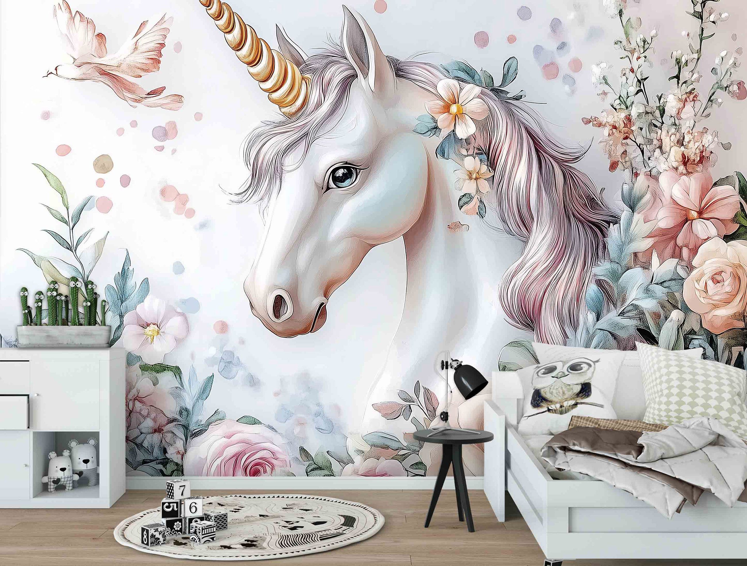Wallarena Fototapete Kinderzimmer Einhorn Blumen Rosen günstig online kaufen