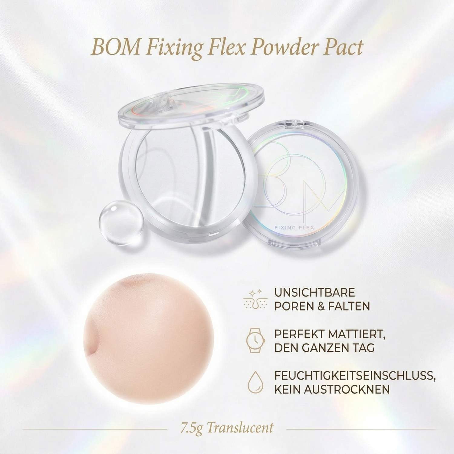 Beauty of Majesty Puder Fixing Flex Powder Pact 7,5 g Translucent Pressed Setting Powder, mattes Finish, langanhaltend, transparentes Kompaktpuder, porenverfeinernd, Make-up Fixierpuder für alle Hauttypen