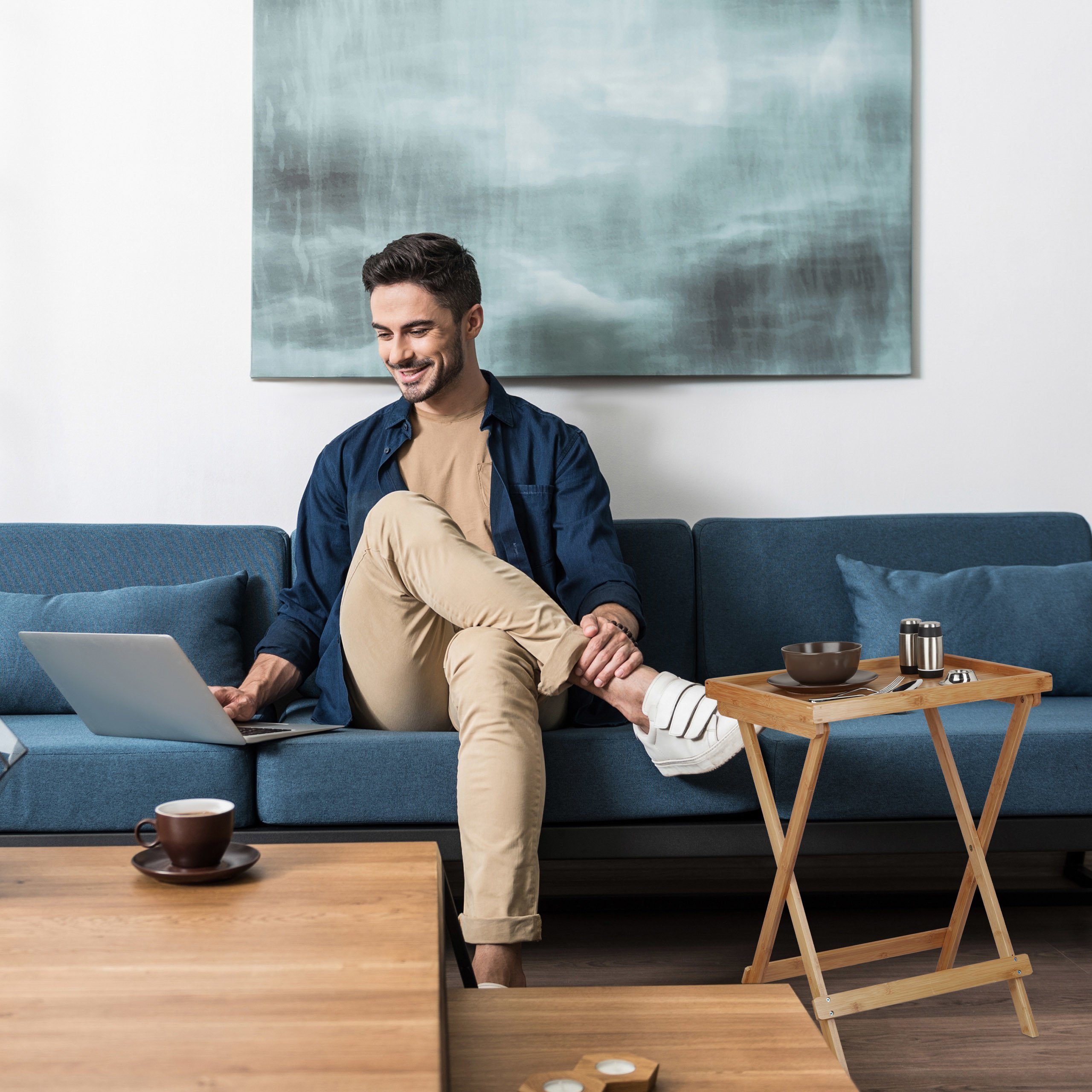 relaxdays Tabletttisch Bambus