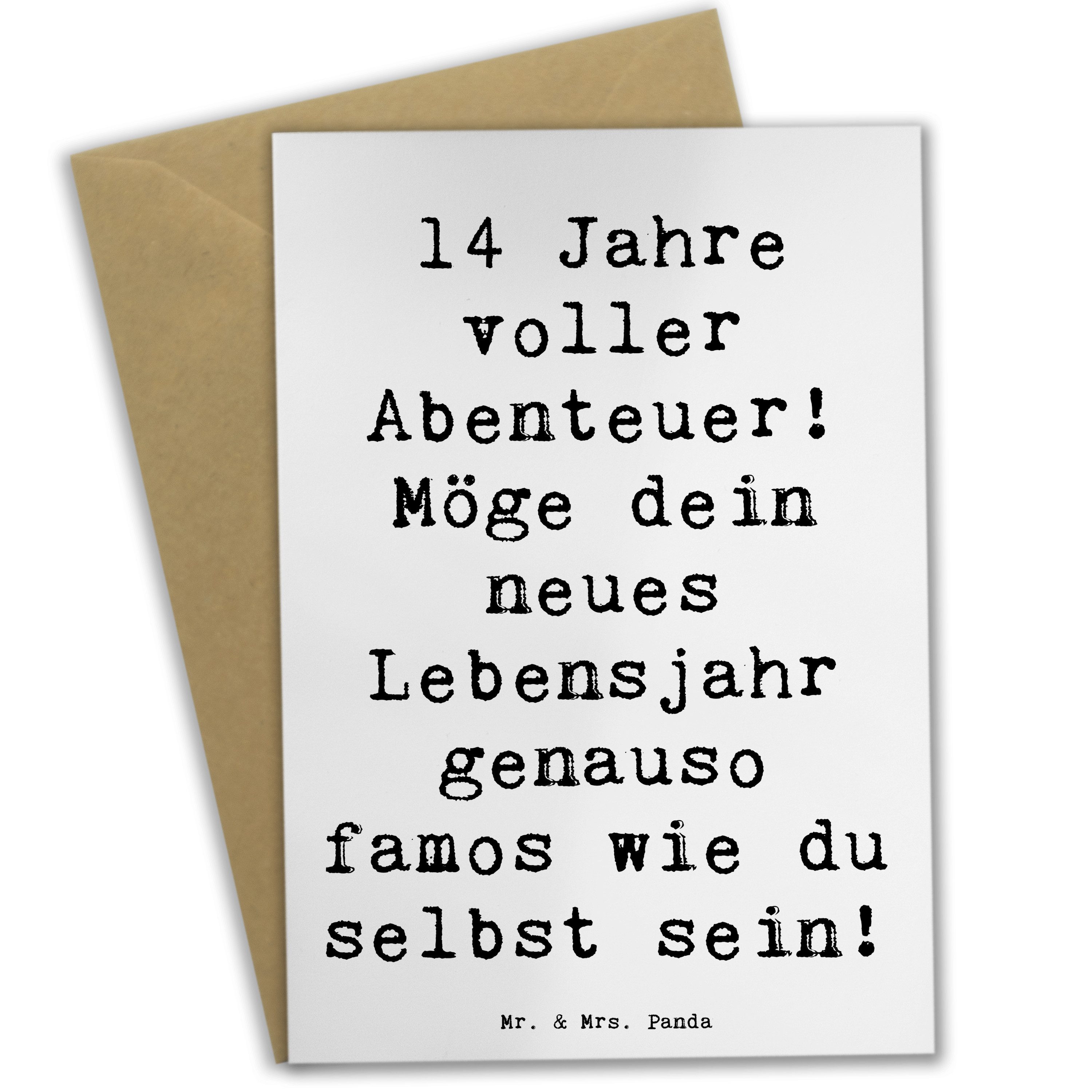 Grußkarte Spruch 14. Geburtstag Abenteuer - Weiß - Geschenk, neues Lebensjahr