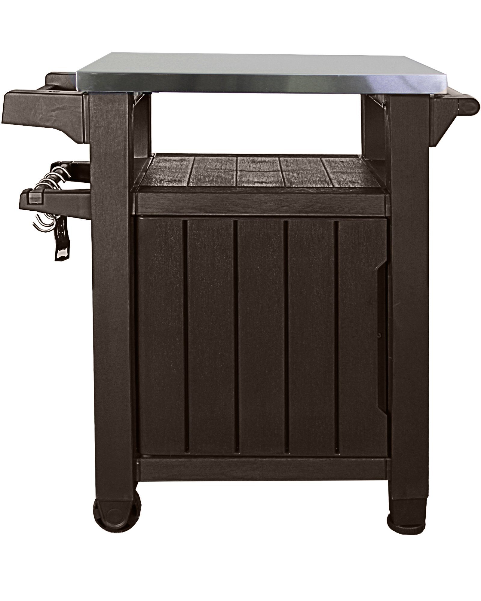 Keter Grillablagetisch Unity BBQ Harmony Beistelltisch mit Rollen Edelstahlplatte braun, allwettertauglich, abschließbar, als Servierwagen nutzbar