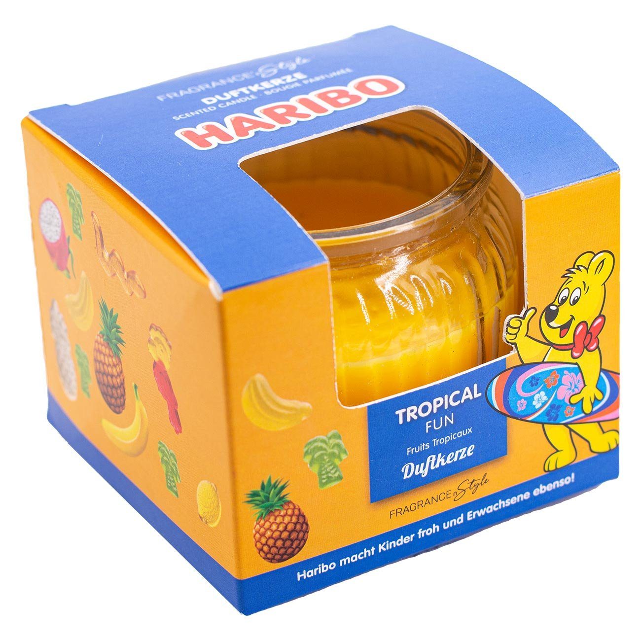 HARIBO Duftkerze Duftkerze Haribo Gummibären 85g im Glas und Geschenkkarton (Cherry Cola, Berry Mix, Strawberry, Tropical Fun, Coconut Lime), versch. Düfte