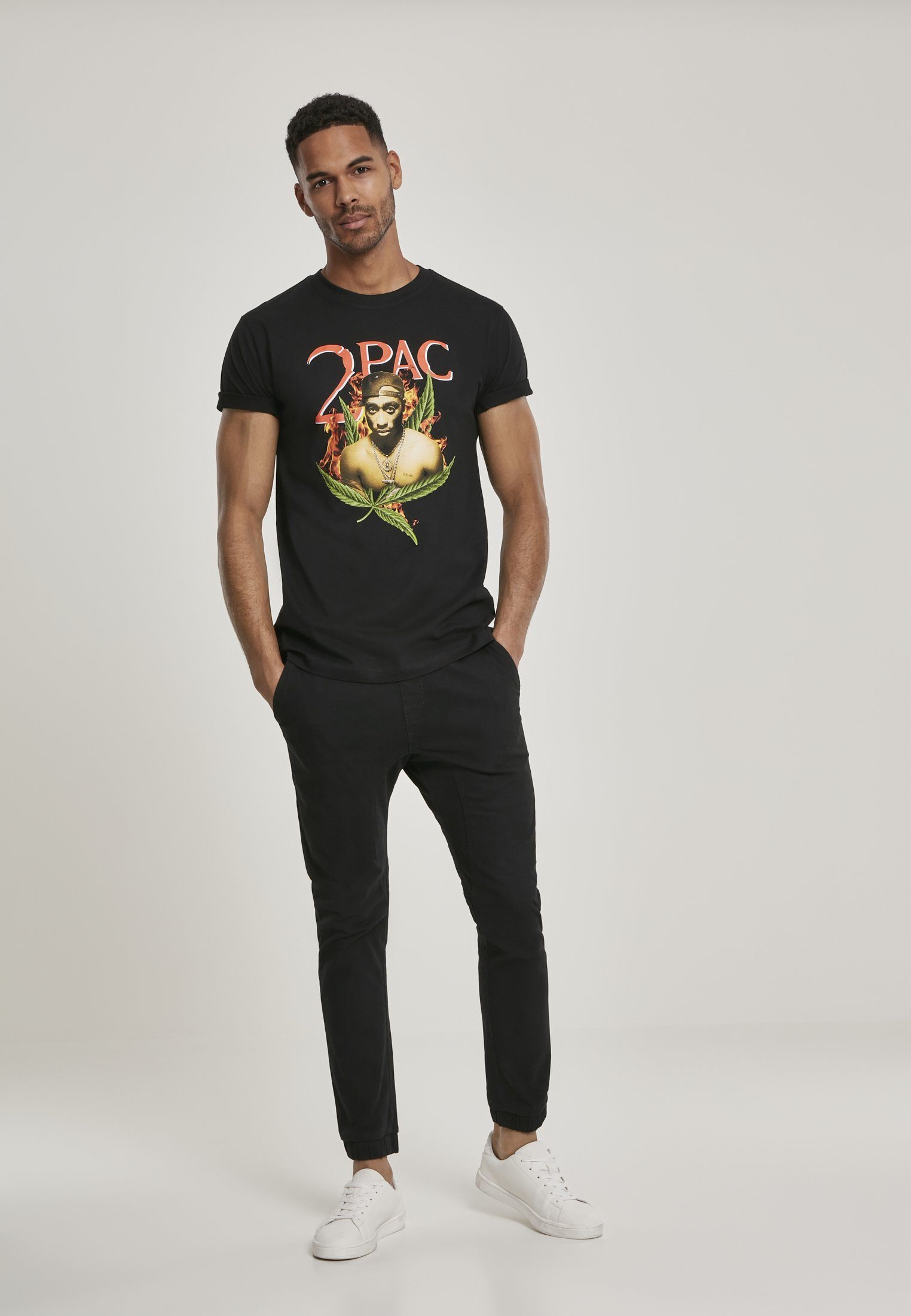 Mister Tee Fireleaf MisterTee Herren Fireleaf Tee Tupac Kurzarmshirt MT1056 black (1-tlg) Tupac