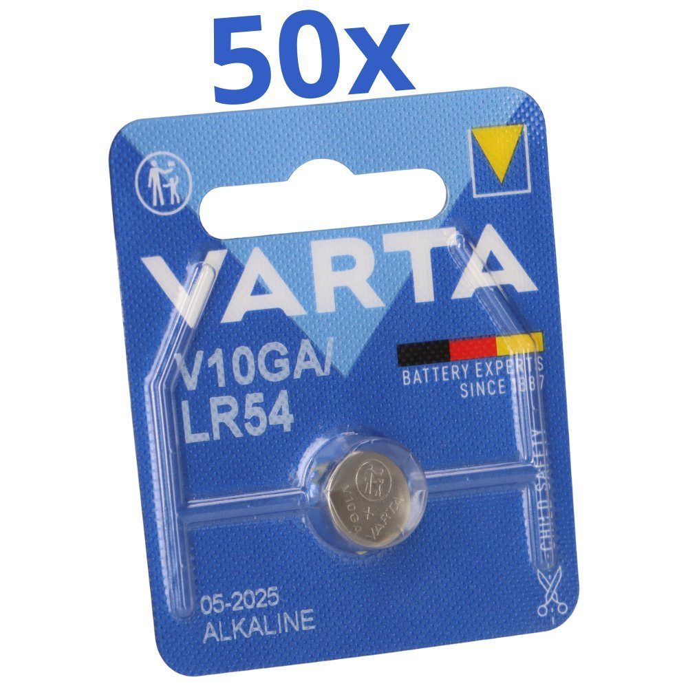 VARTA 50x Varta Knopfzelle Electronics V 10 GA Alkaline 1,5 V 1er Blister Knopfzelle