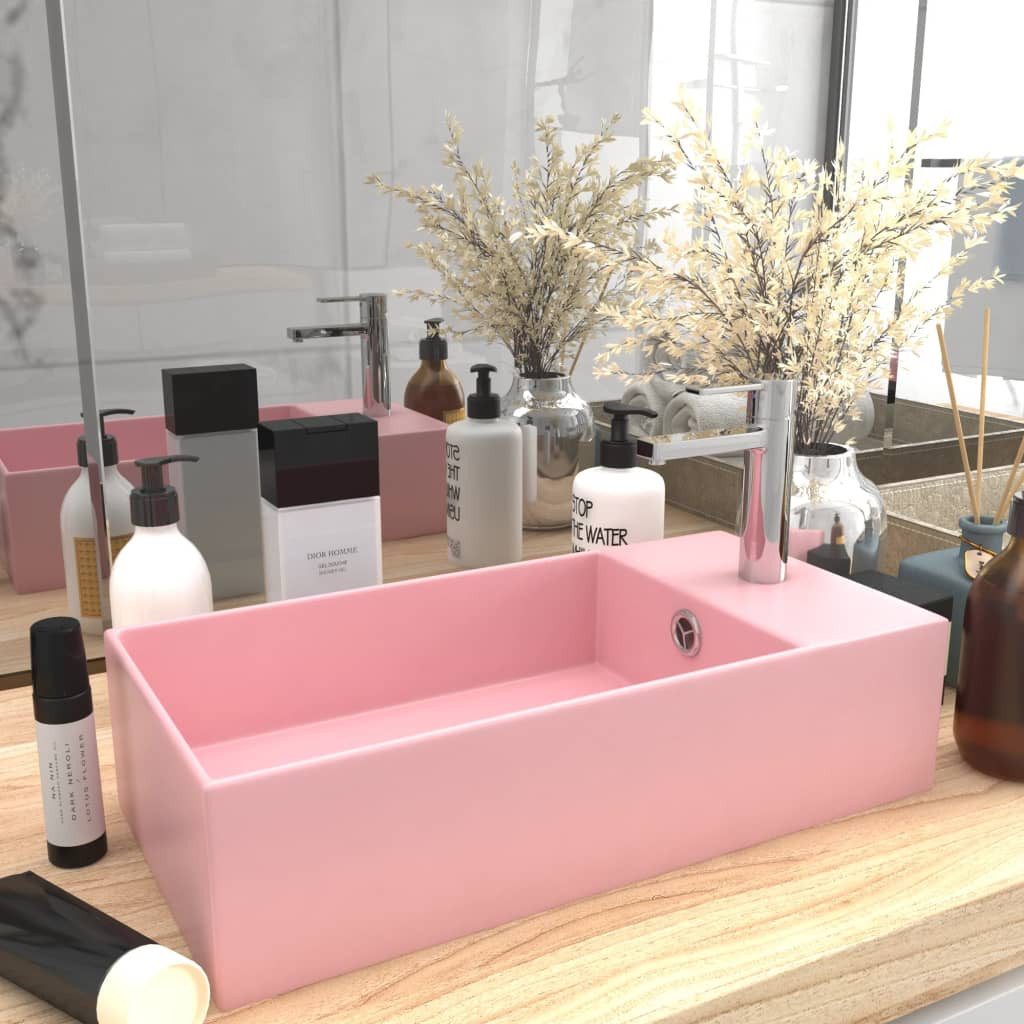 vidaXL Waschbecken, Badezimmer-Waschbecken mit Überlauf Keramik Matt Rosa