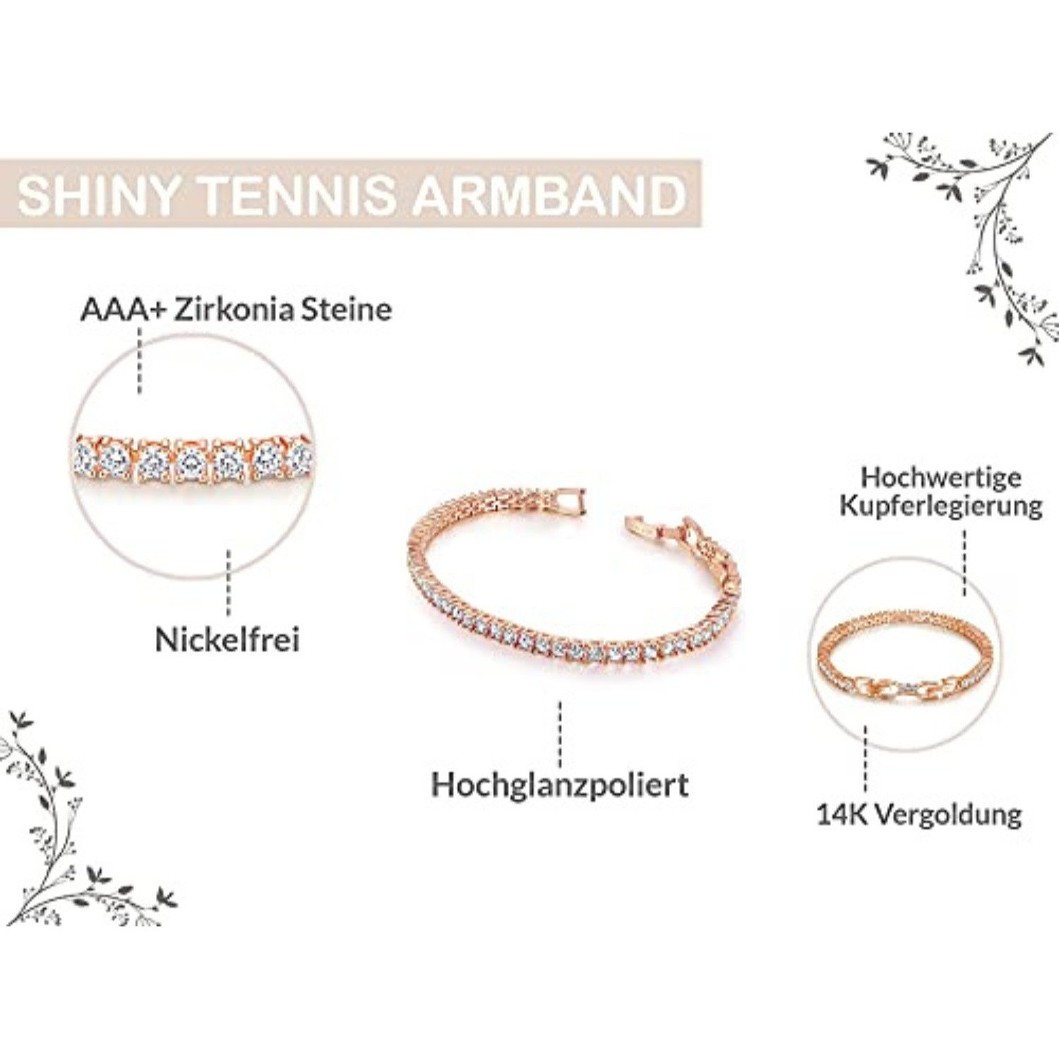 Lisandra Scott Tennisarmband Funkelndes Shiny Tennisarmband mit glänzenden Steinen I Damen Schmuck, 17,5 cm lang – Nickelfrei & Anlaufgeschützt