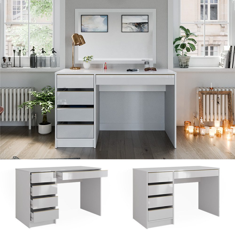 Vicco Schminktisch Sherry, Weiß/Gold/Gold, 120 cm ohne Spiegel günstig online kaufen