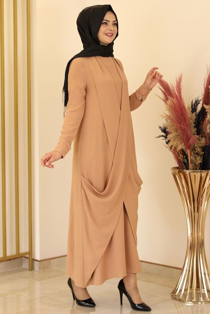 Maxikleid Almeda Abendkleid Mode Modavitrini Kleid Beige Basic Aerobin Hijab langärmliges