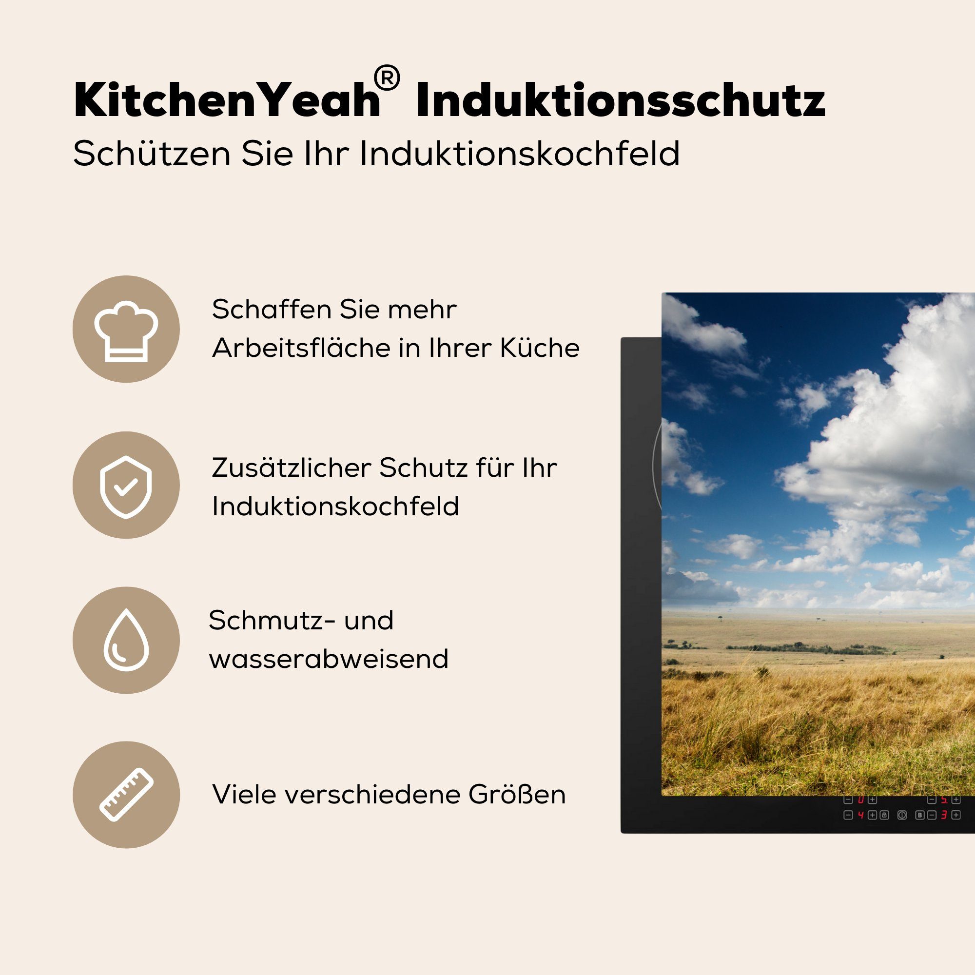Steine - Schutz küche, cm, 81x52 Gras, Ceranfeldabdeckung Vinyl, Induktionskochfeld MuchoWow - tlg), für die Herdblende-/Abdeckplatte Geparden (1