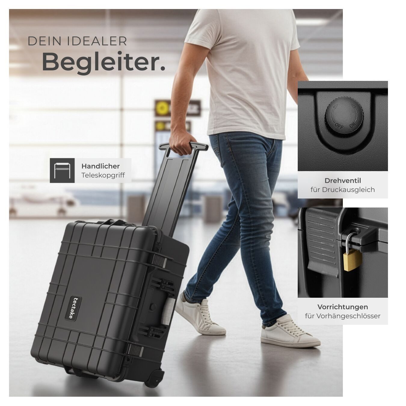 tectake Kameratasche Kamerakoffer (34,5 x 23 x 56 cm), aus robuster Hartschale mit 3 dicken Schaumstoffeinlagen