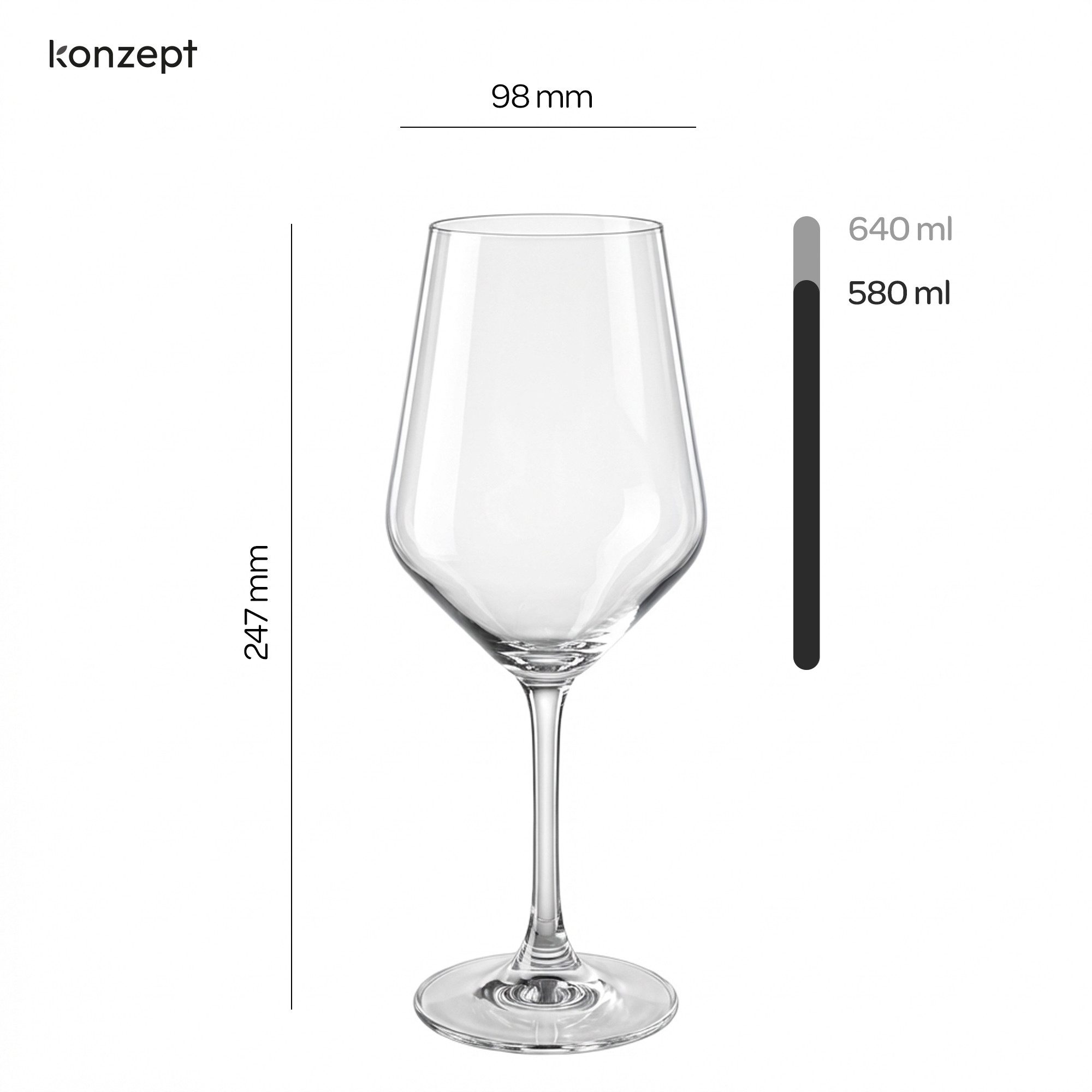 KONZEPT Weinglas 6er-Set 580 ml – Große dünnwandige Gläser für optimale Aromaentfaltung, 6-tlg., Elegante Form – ideal für Rotwein – Bild 4 von 5
