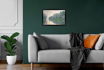 MuchoWow Poster Morgen an der Seine bei Giverny - Gemälde von Claude Monet, (1 St), Gerahmtes Poster, Wanddeko, Bilder, Wandposter, Schwarzem Bilderrahmen