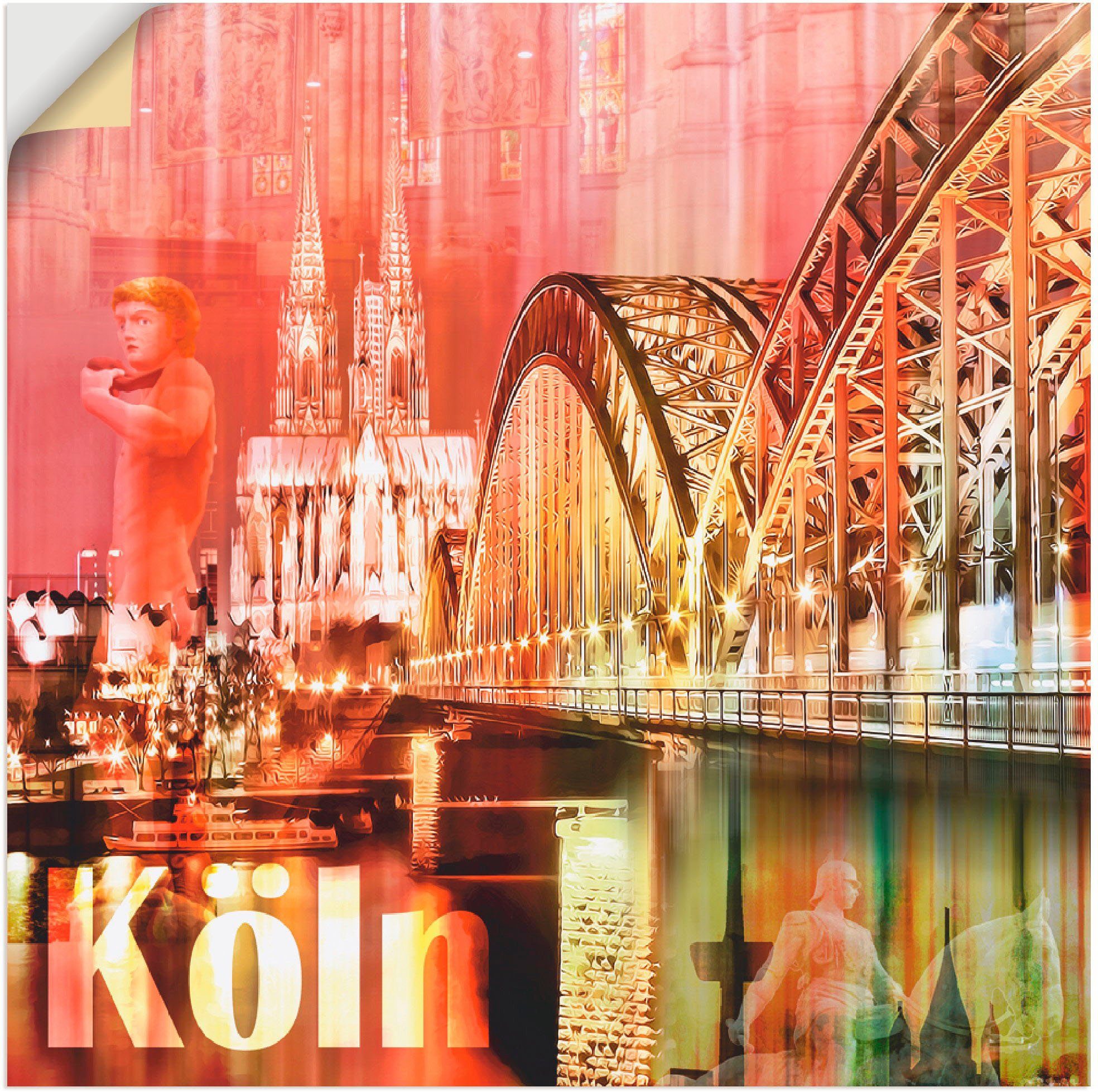 Artland Wandbild Köln Skyline Abstrakte Collage, Gebäude (1 St), als Leinwandbild, Wandaufkleber oder Poster in versch. Größen rot
