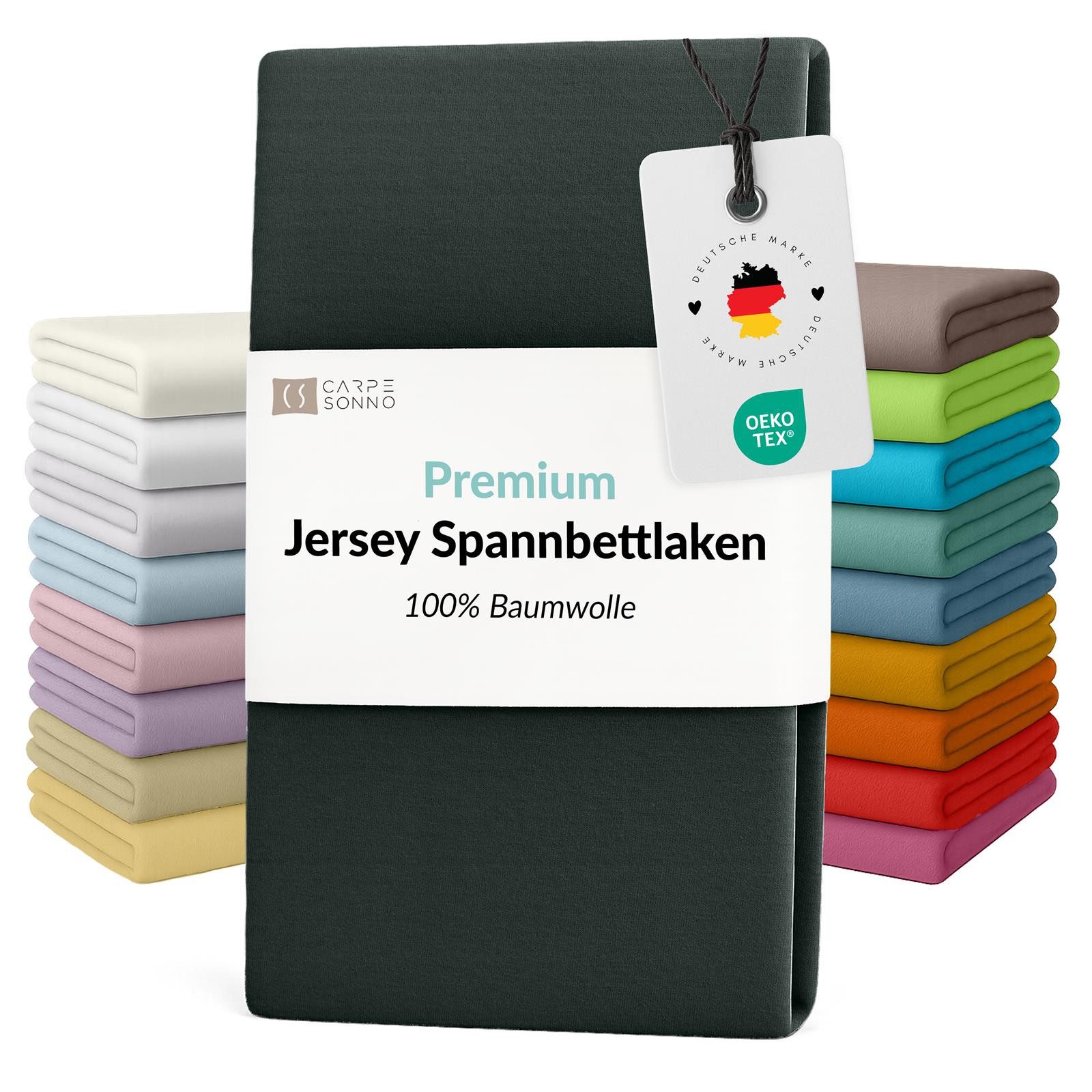 Carpe Sonno Spannbettlaken Jersey Bettlaken 90x200 100x200 140x200 160x200 180x200 200x200 & x220, Jersey, Gummizug: rundum, (1 Stück), Für Matratzen bis 25cm Höhe - 100% Baumwolle - MADE IN EU - OEKO-TEX®