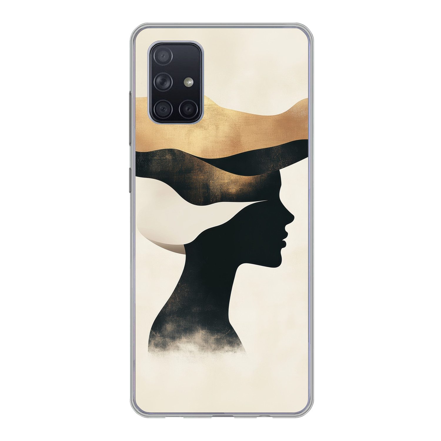 MuchoWow Handyhülle für Samsung Galaxy A51 Frau - Wellen - Schwarz, Smartphone-Bumper, Print, Handy Schutzhülle Dünn