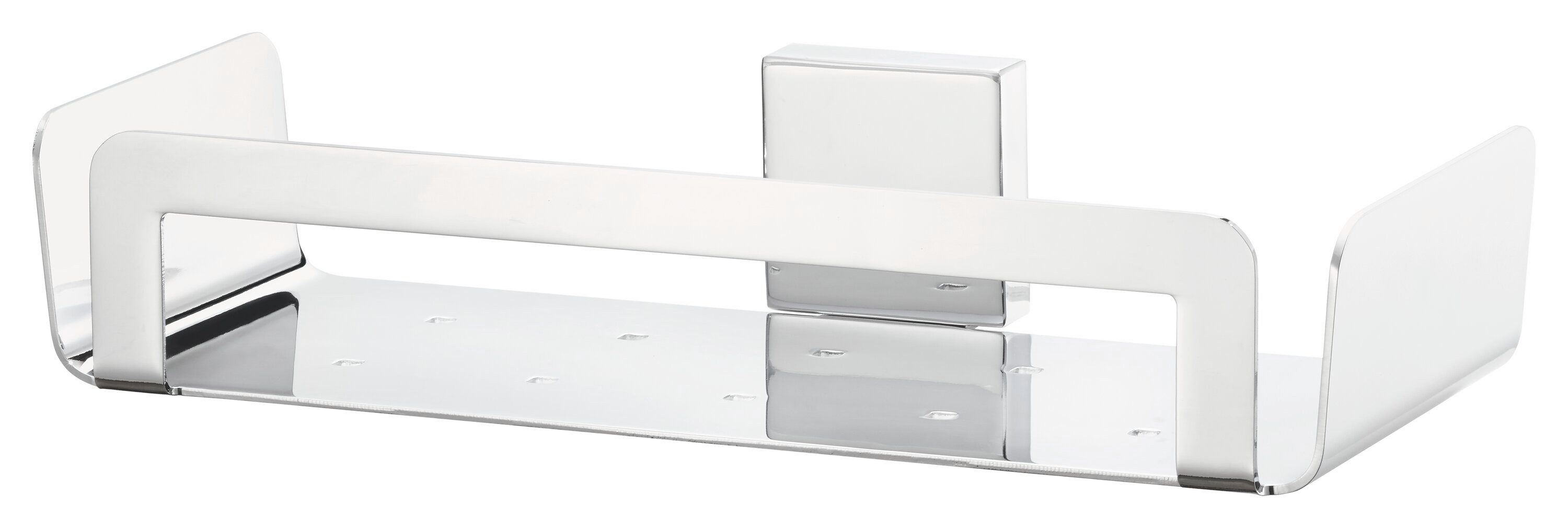 tesa Duschablage DELUXXE Duschkorb ohne Bohren - 5,2 cm : 26,75 cm : 11,6 cm, Packung 1-tlg., selbstklebendes Hängeregal für die Dusche - chrom - silber glänzend