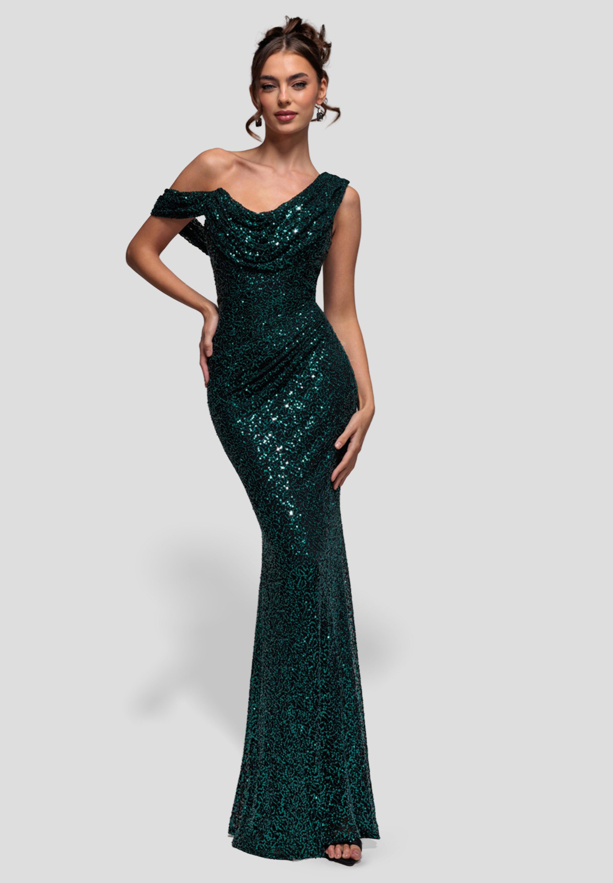 Goddiva Maxikleid Sequin Cowl One Shoulder Maxi Dress Langes Kleid