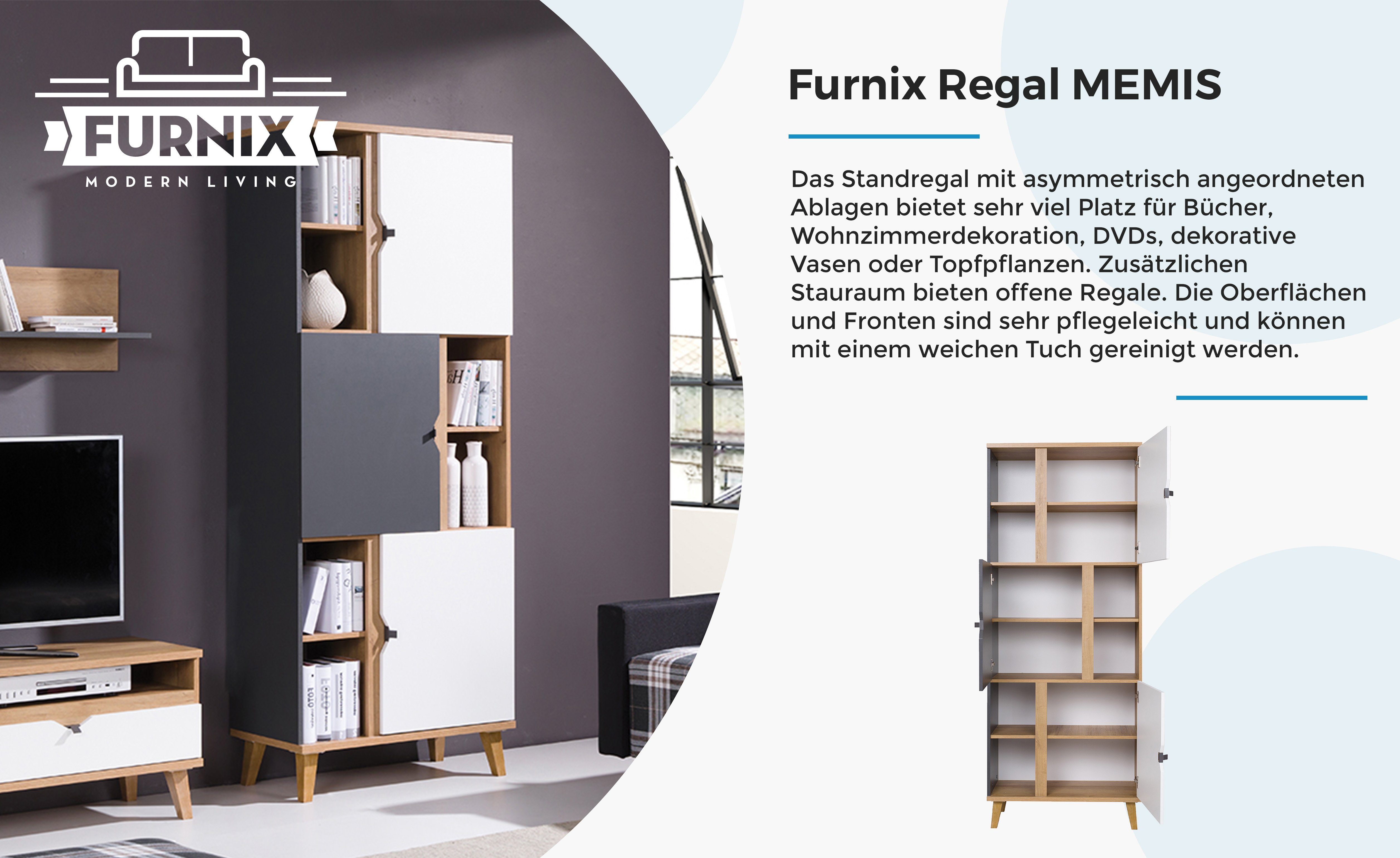 offenen cm H200 Regalen Standregal und MEMIS Furnix Eiche/Weiß+Graphit, R3D Regal T40 mit B80 x x Türen