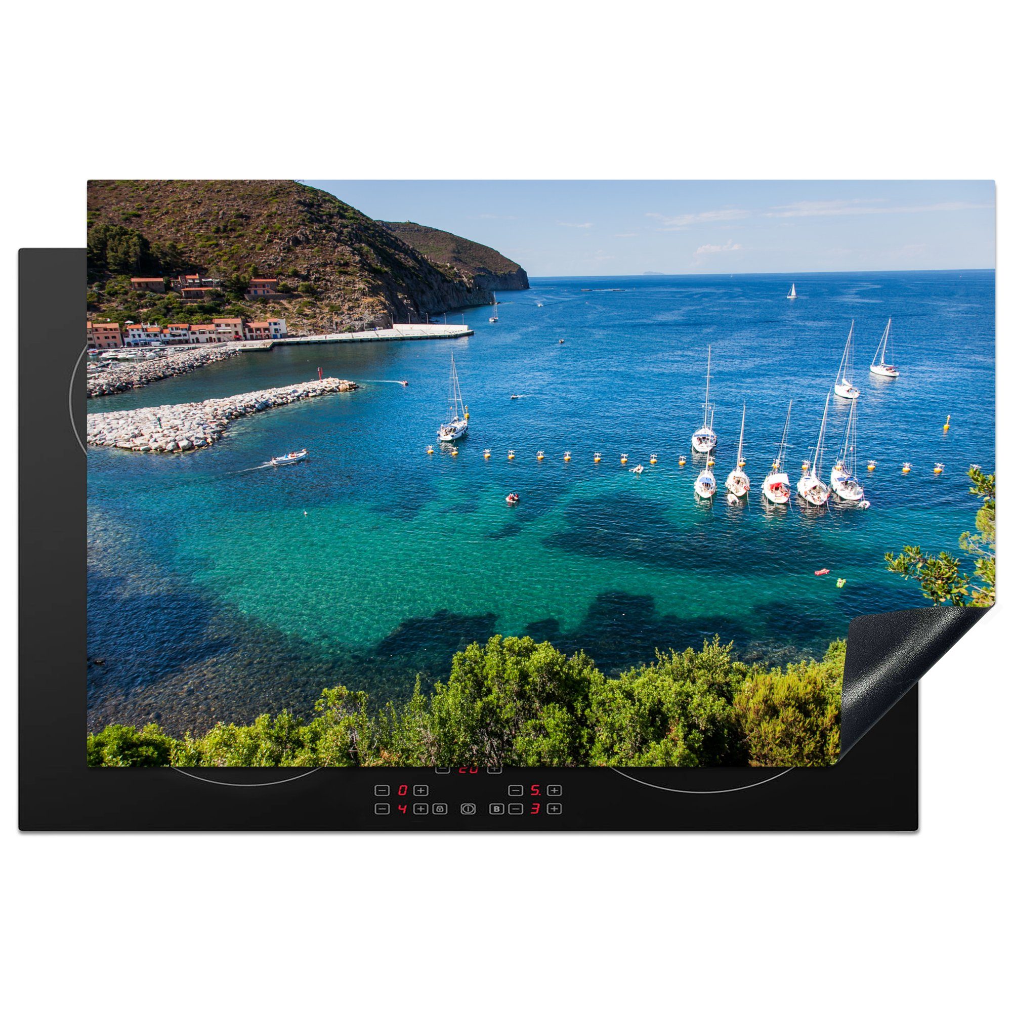 MuchoWow Herdblende-/Abdeckplatte Meerblick von der Insel Capraia bei Elba, Vinyl, (1 tlg), 81x52 cm, Induktionskochfeld Schutz für die küche, Ceranfeldabdeckung