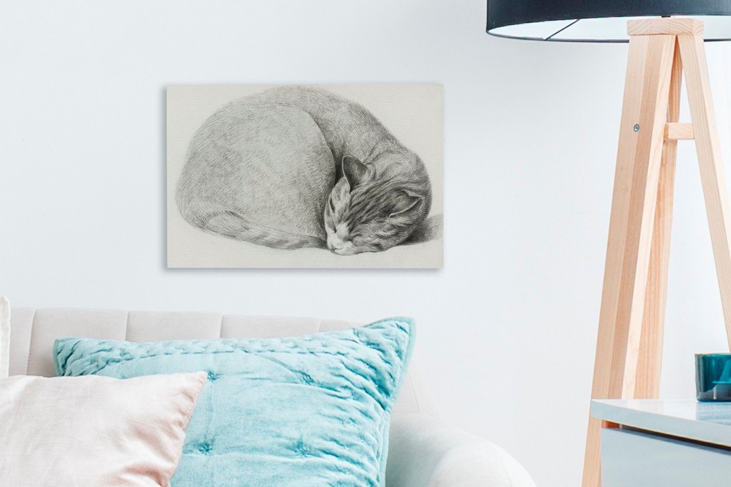 Katze (1 Leinwandbild von OneMillionCanvasses® Schlafende 30x20 Aufhängefertig, Jean cm St), Bernard, - Wanddeko, Gemälde im Wandbild Leinwandbilder, Liegen