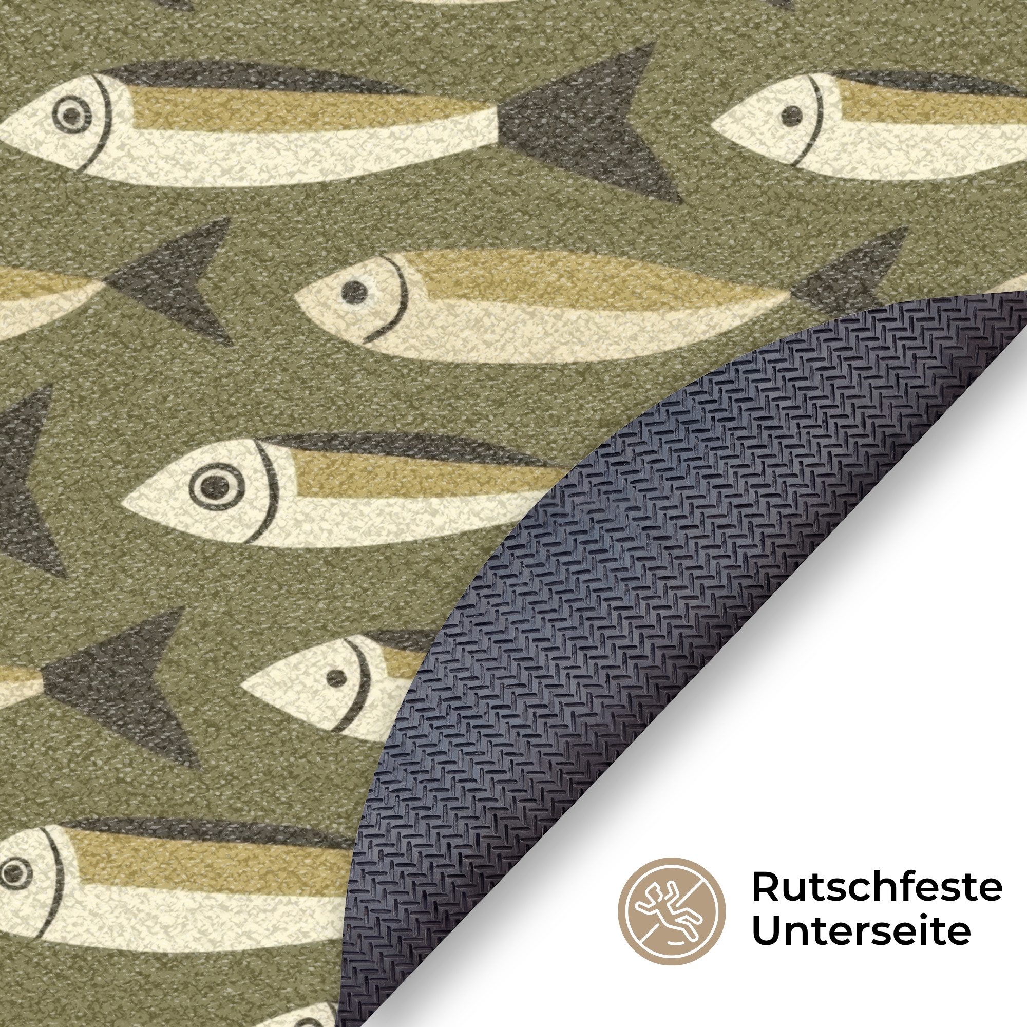 MuchoWow Fußmatte Rund Fisch - Muster - Grün, Rechteckig, Sauberlaufmatte, Fußabtreter, Türvorleger 120x120 cm